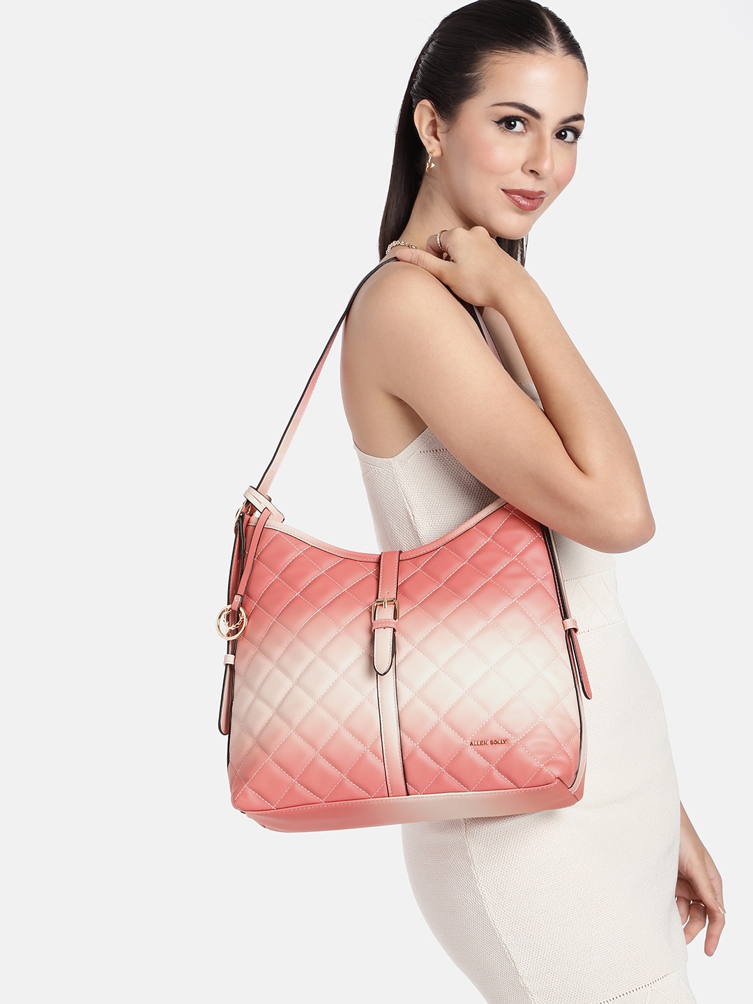 

Allen Solly Colourblocked Structured Quilted Hobo Bag, Pink