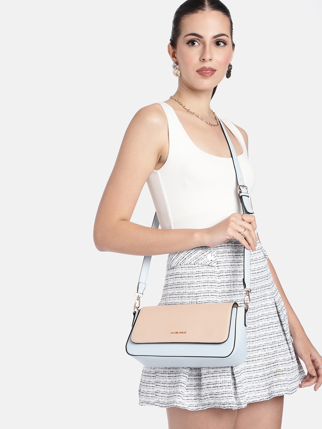 

Allen Solly Colourblocked Structured Sling Bag, Blue