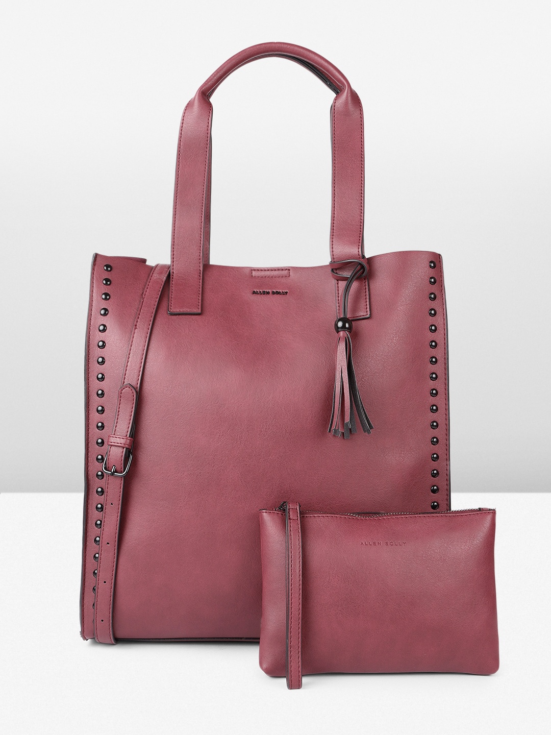 

Allen Solly Shopper Tasselled Tote Bag with Pouch, Burgundy