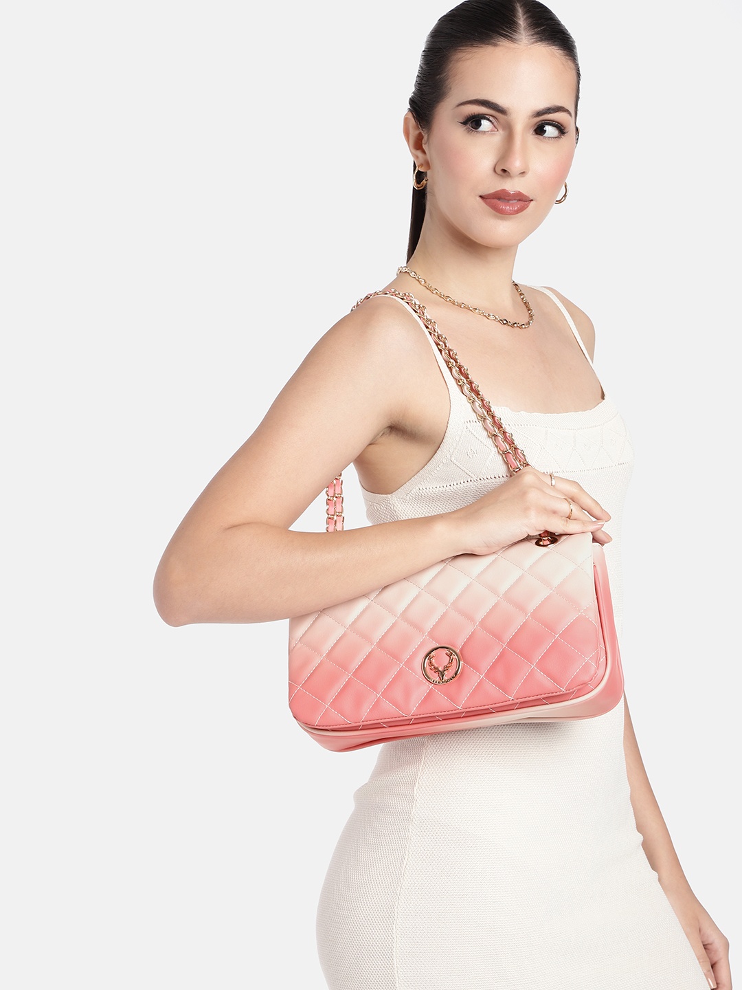 

Allen Solly Colourblocked Structured Quilted Shoulder Bag, Pink