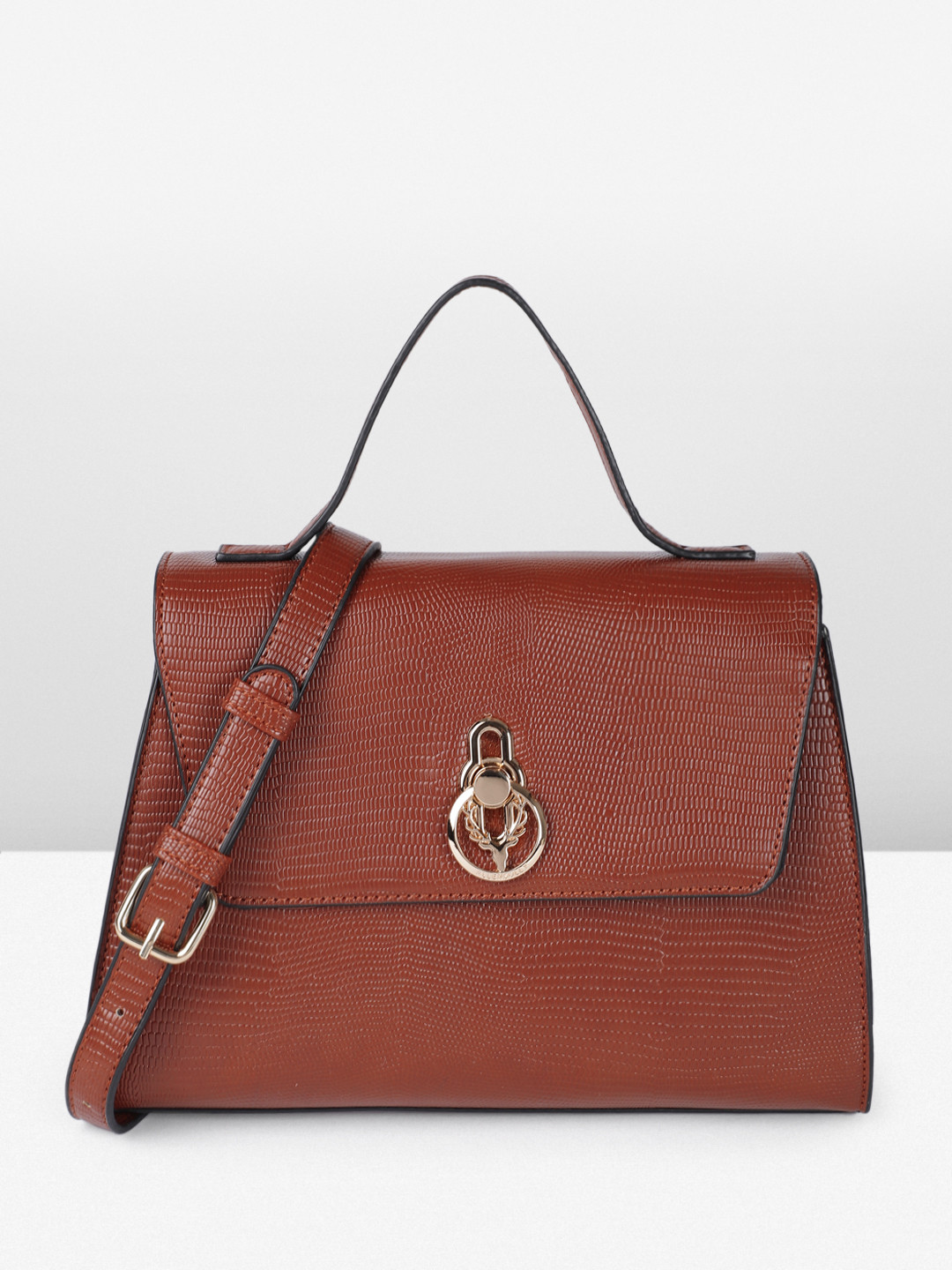 

Allen Solly Textured Structured Handheld Bag, Brown