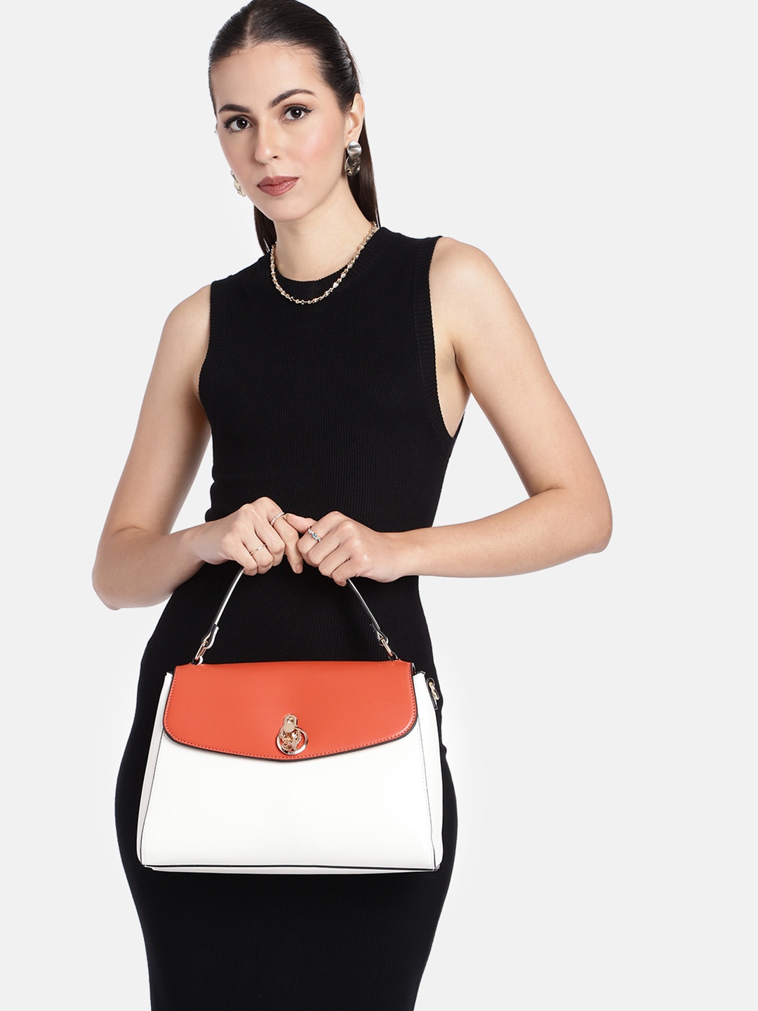 

Allen Solly Colourblocked Structured Satchel, Orange