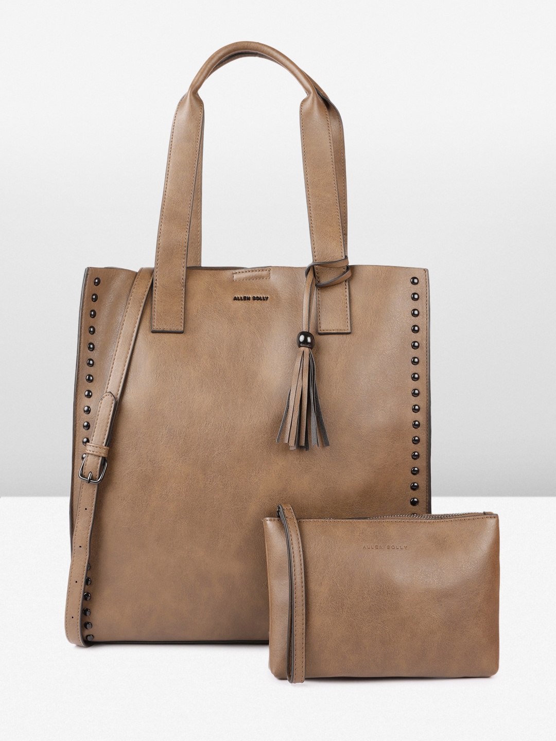 

Allen Solly Shopper Tasselled Tote Bag with Pouch, Brown