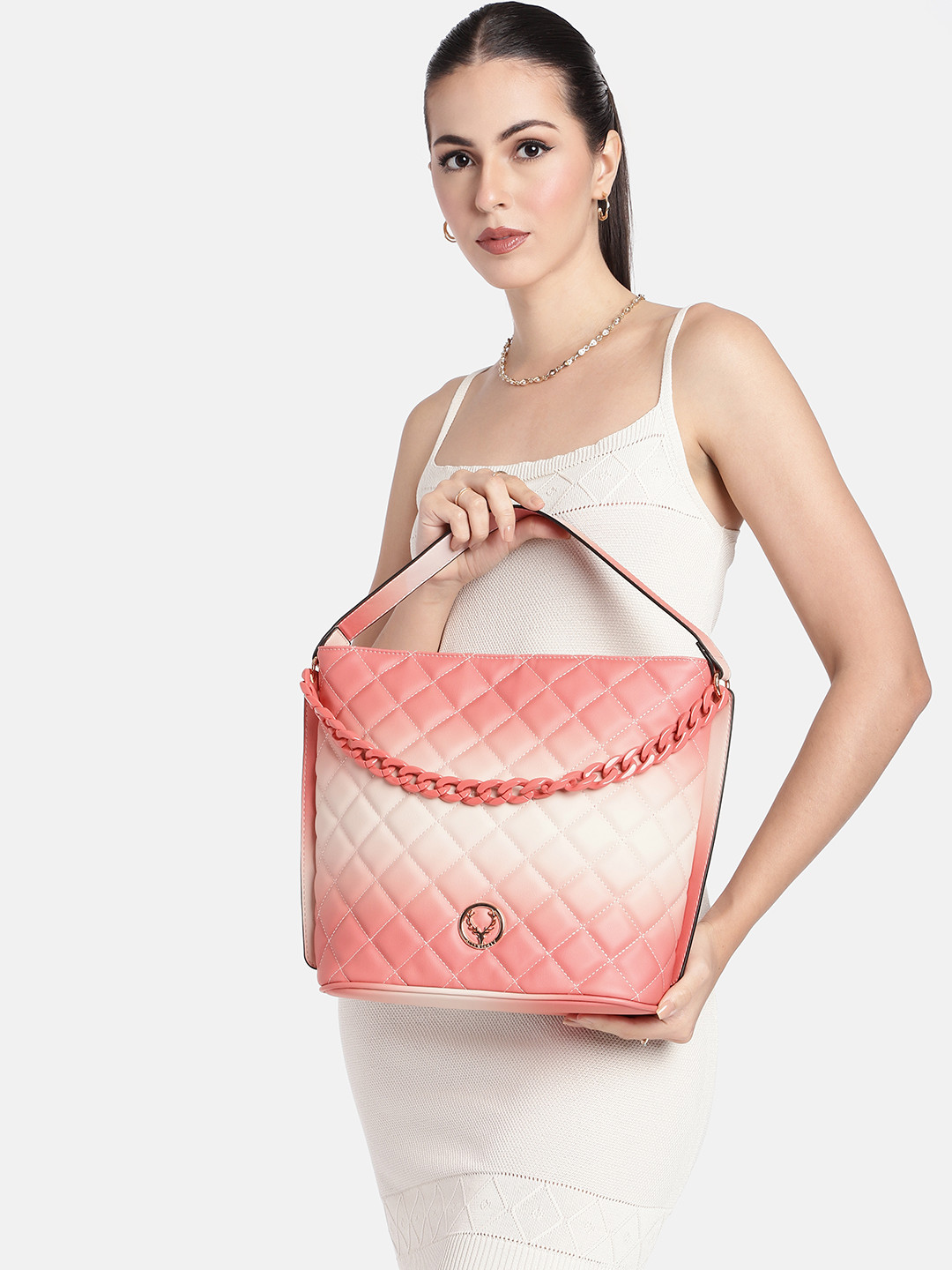 

Allen Solly Colourblocked Structured Quilted Shoulder Bag, Pink