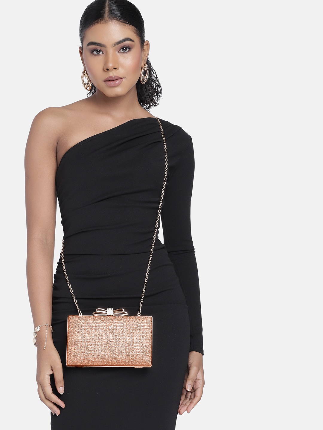 

Allen Solly Shimmery Textured Embellished Purse Clutch, Gold