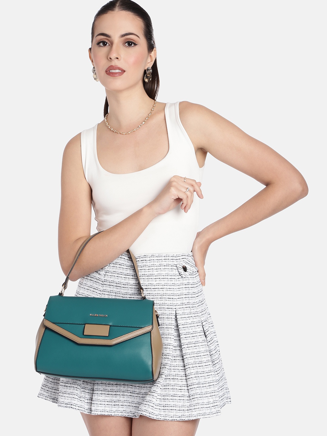 

Allen Solly Colourblocked Structured Satchel, Blue