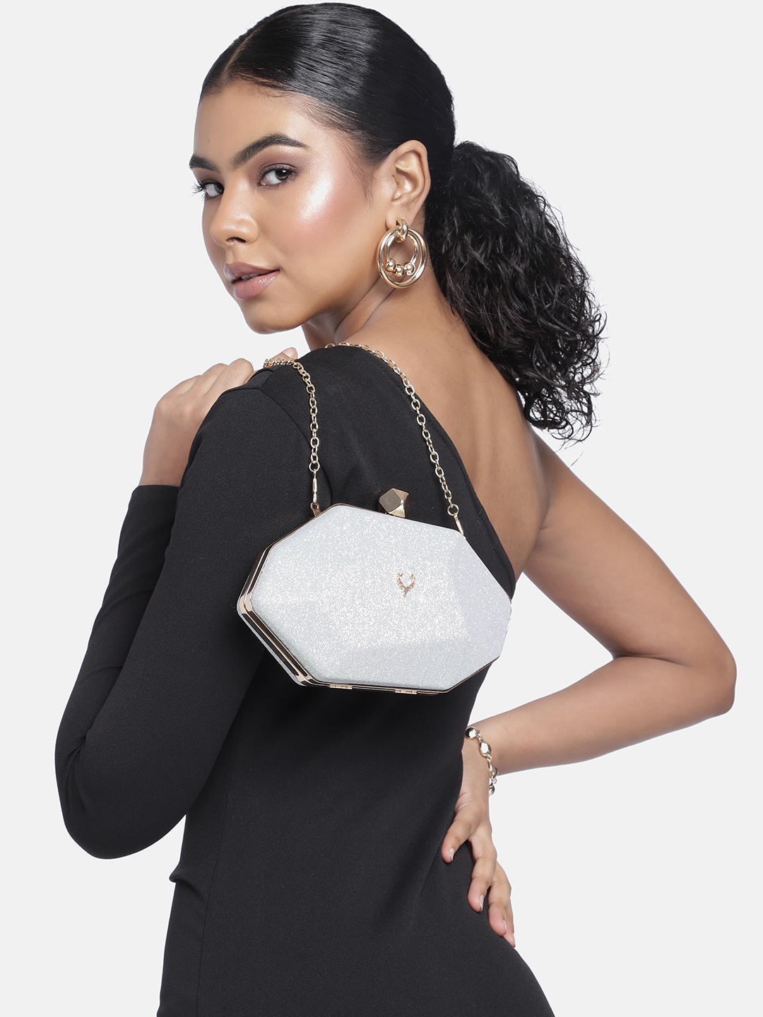

Allen Solly Purse Clutch with Glitter Finish, Grey