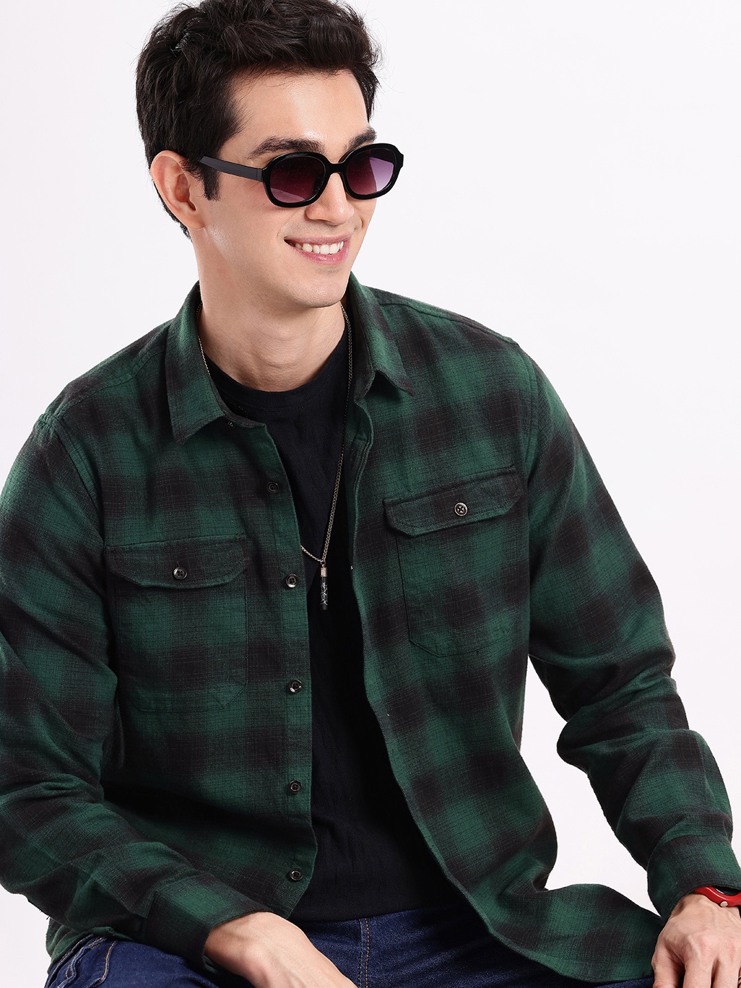 

Aeropostale Pure Cotton Checked Casual Shirt, Green
