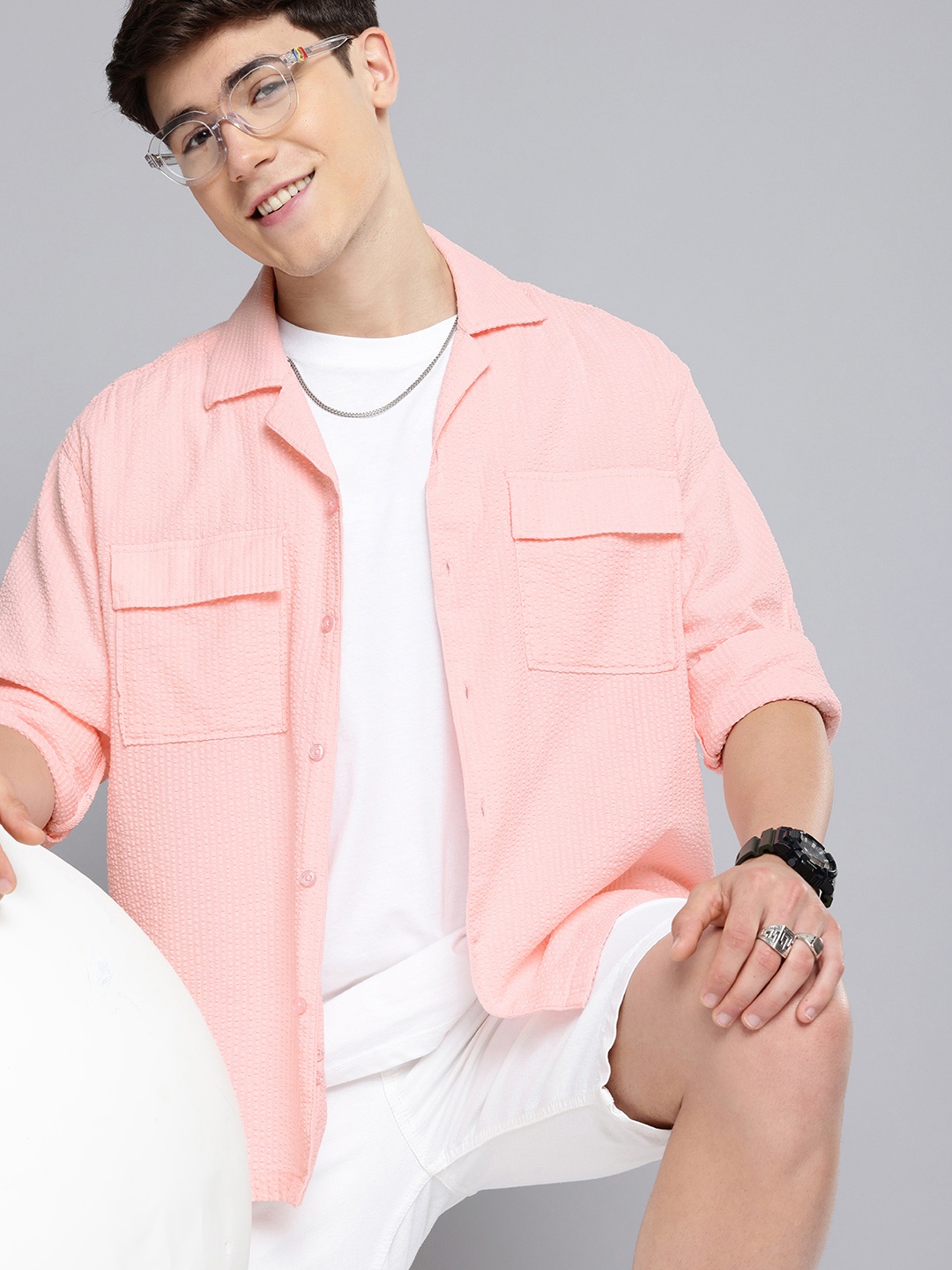 

Aeropostale Textured Self Design Opaque Pure Cotton Casual Shirt, Pink