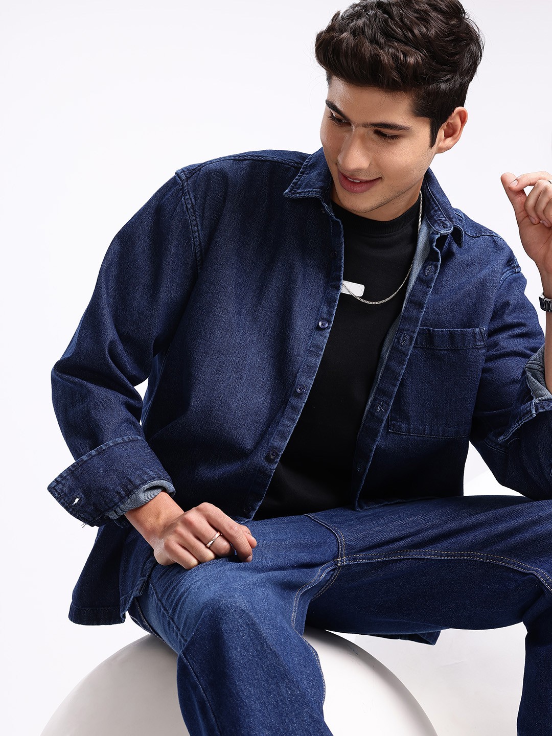 

Aeropostale Pure Cotton Drop-Shoulder Sleeves Relaxed Fit Denim Casual Shirt, Blue