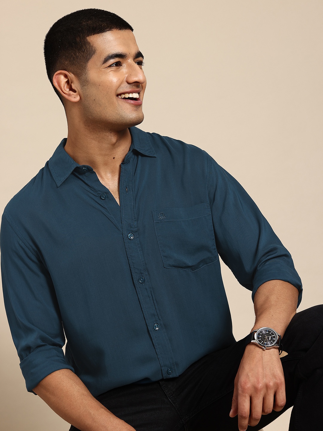 

United Colors of Benetton Regular Fit Opaque Casual Shirt, Teal