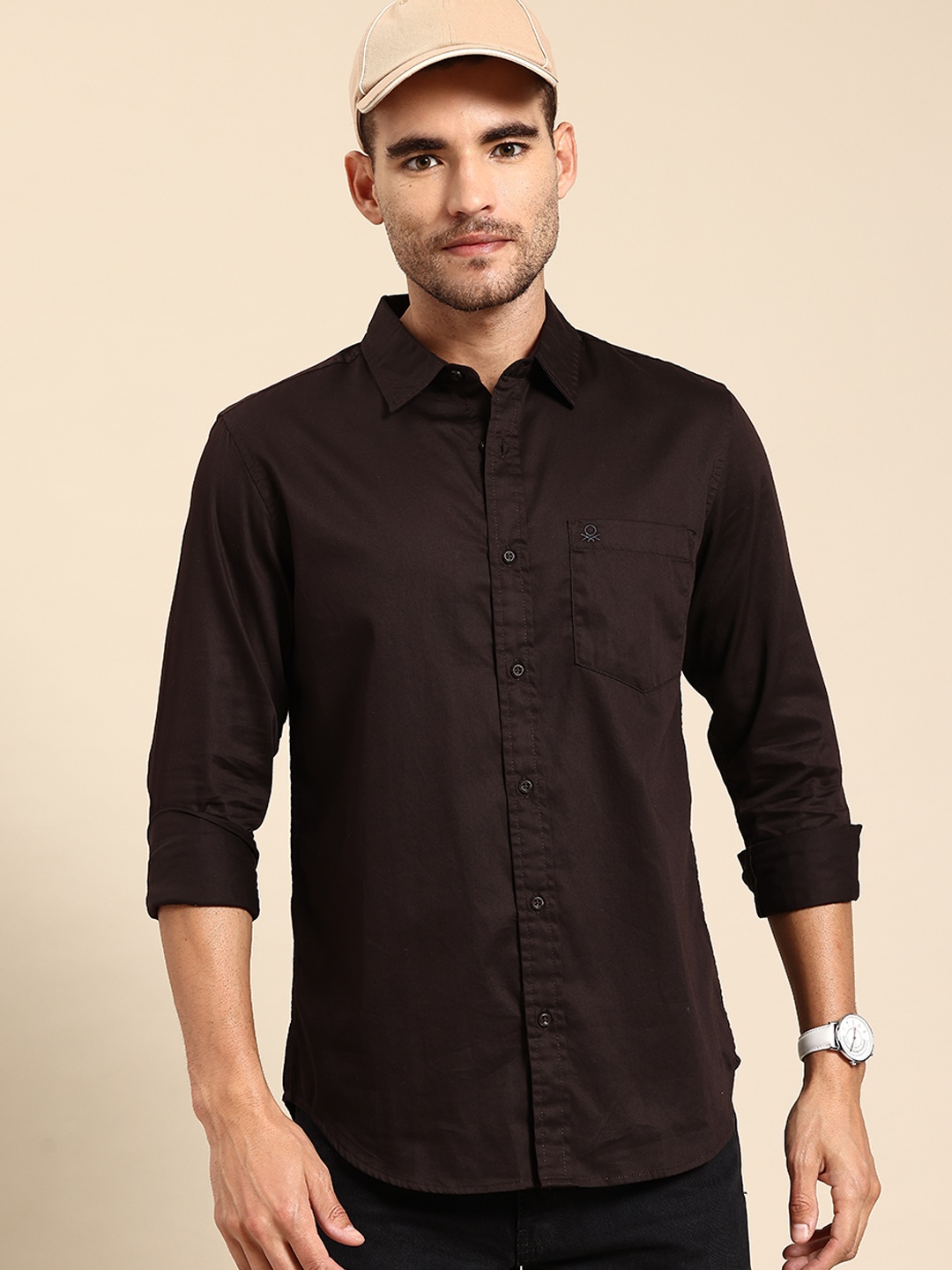 

United Colors of Benetton Regular Fit Pure Cotton Shirt, Brown