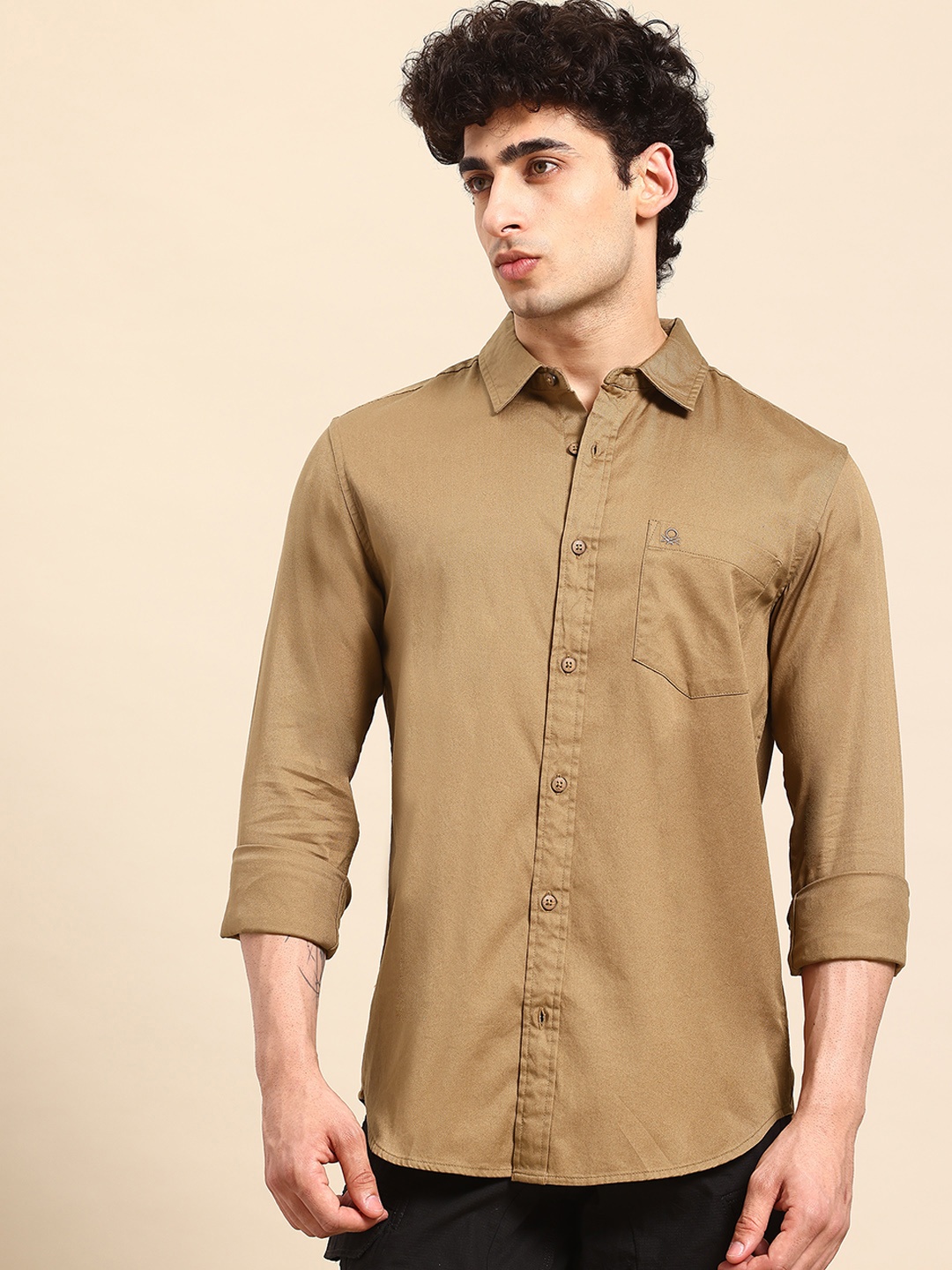 

United Colors of Benetton Pure Cotton Twill Shirt, Khaki