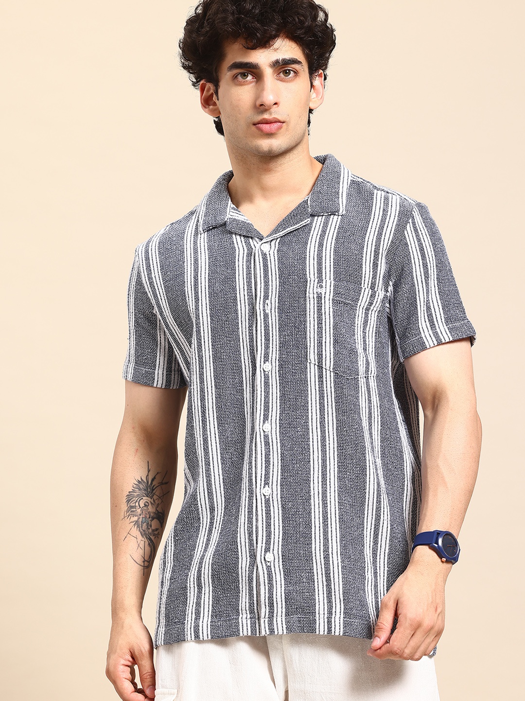 

United Colors of Benetton Multi Striped Casual Shirt, Navy blue