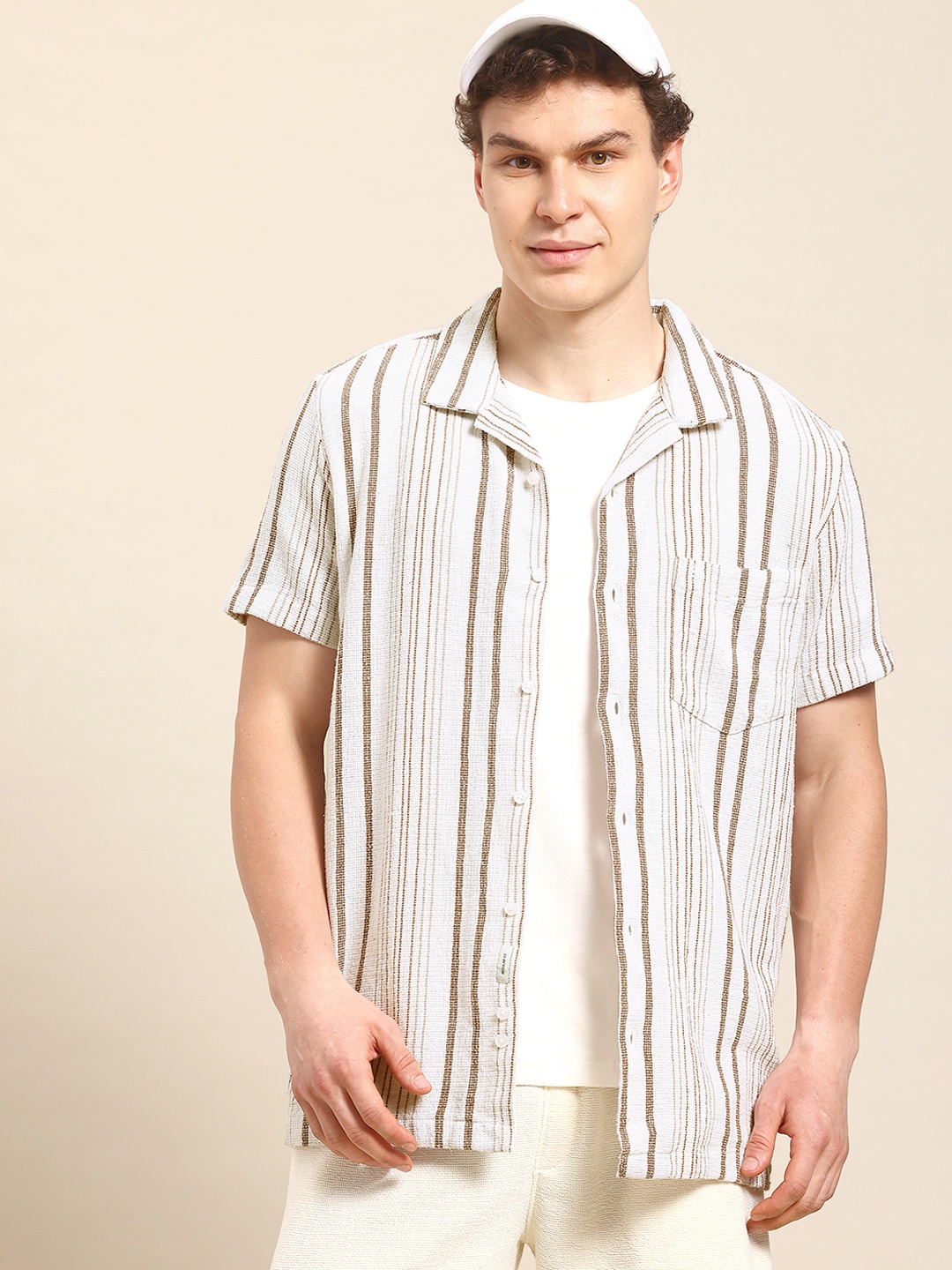 

United Colors of Benetton Multi Striped Casual Shirt, Beige