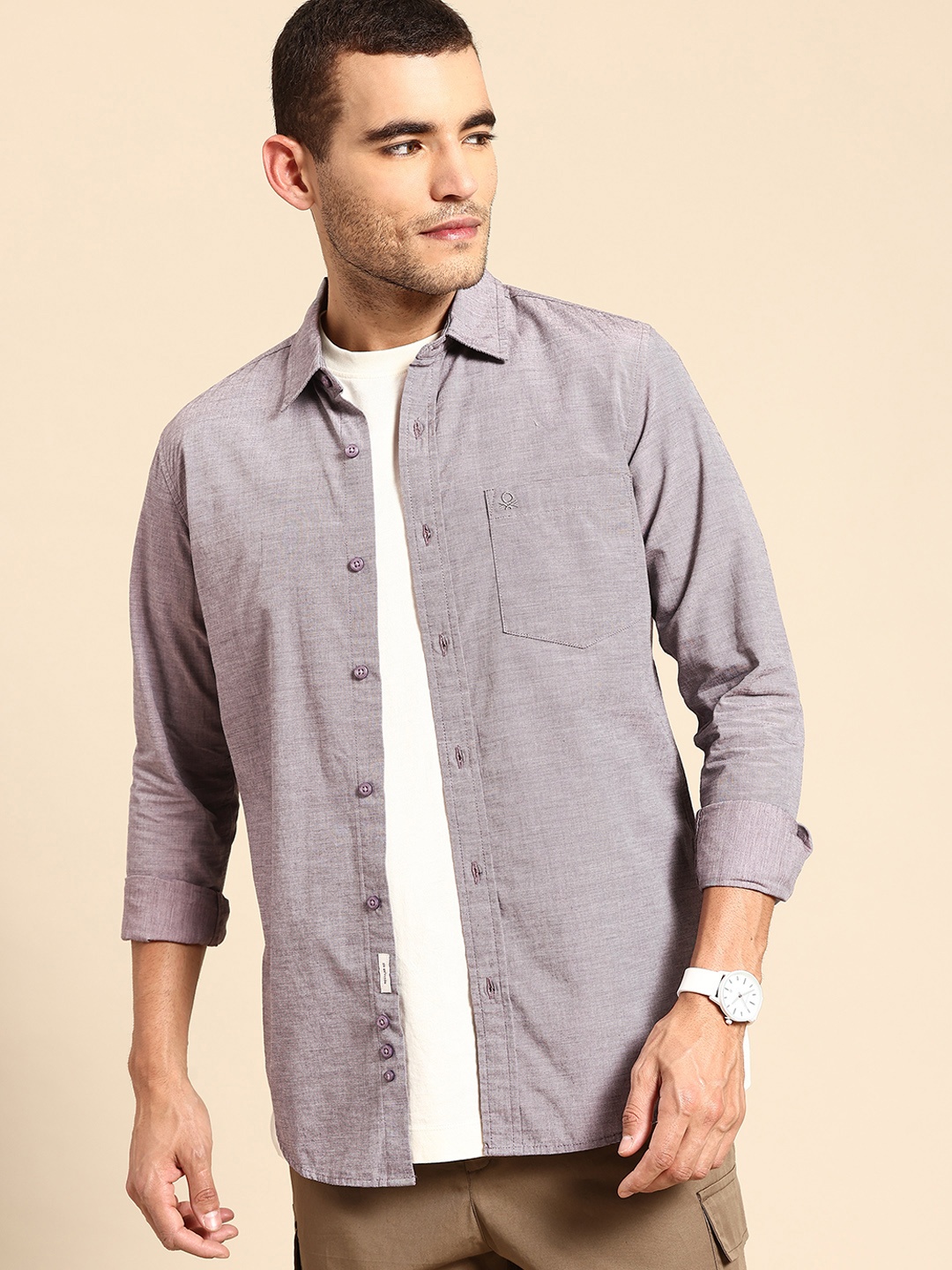 

United Colors of Benetton Chest Pocket Casual Shirt, Brown
