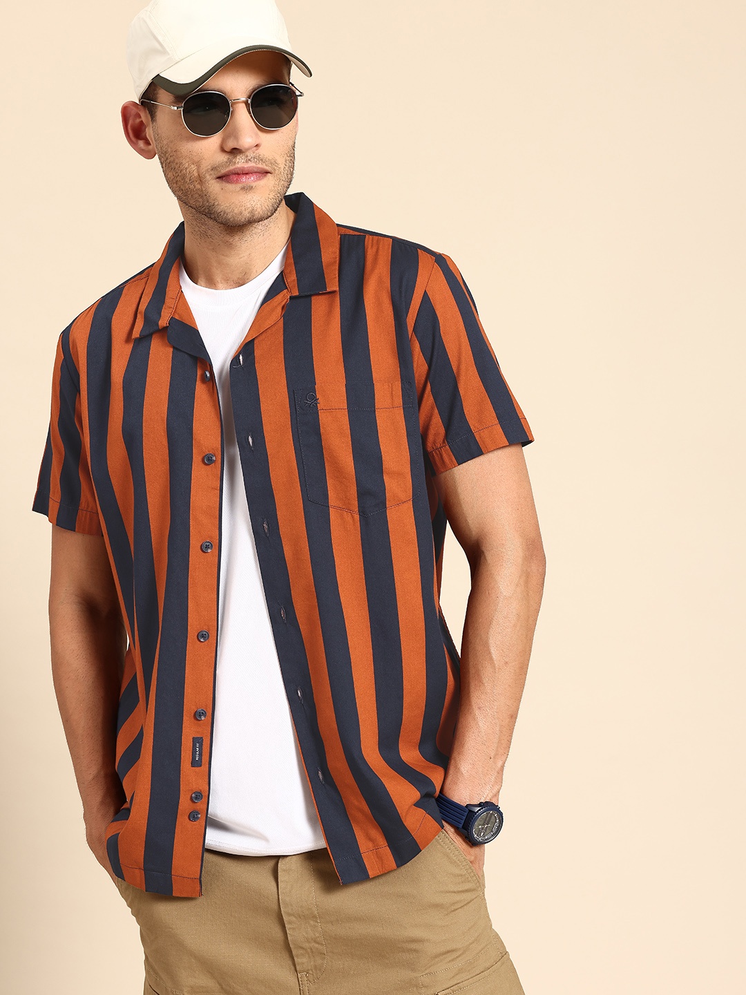 United Colors of Benetton Striped Casual Shirt, Navy blue