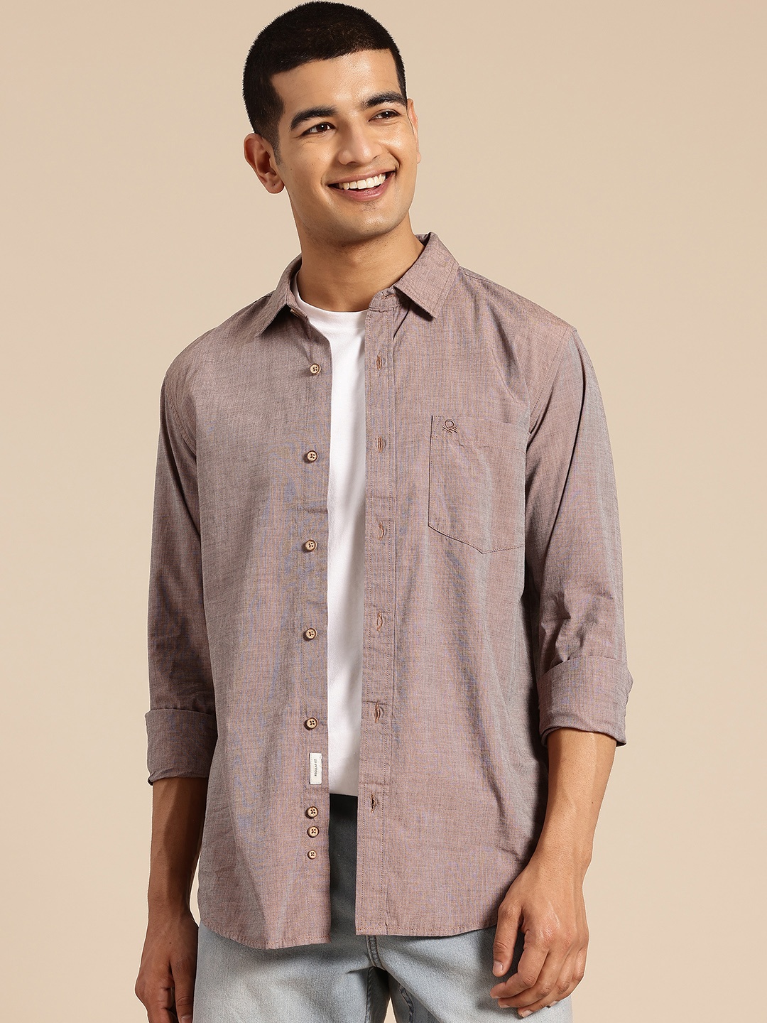 

United Colors of Benetton Solid Pure Cotton Casual Shirt, Brown