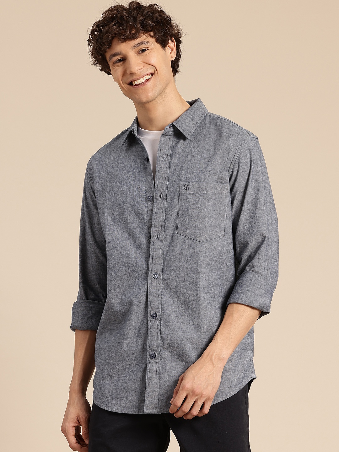 

United Colors of Benetton Solid Pure Cotton Casual Shirt, Grey