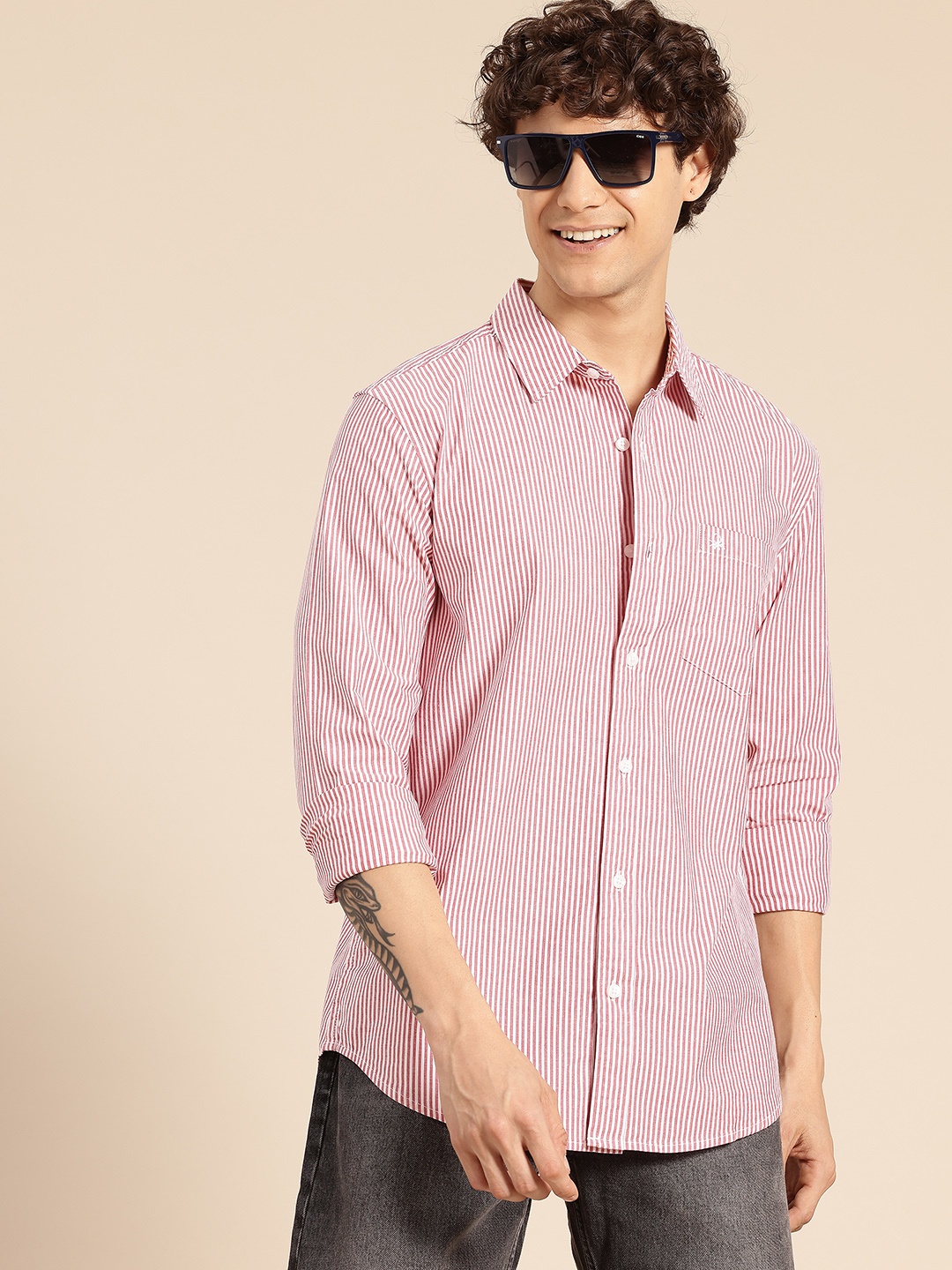 United Colors of Benetton Striped Pure Cotton Casual Shirt, Red