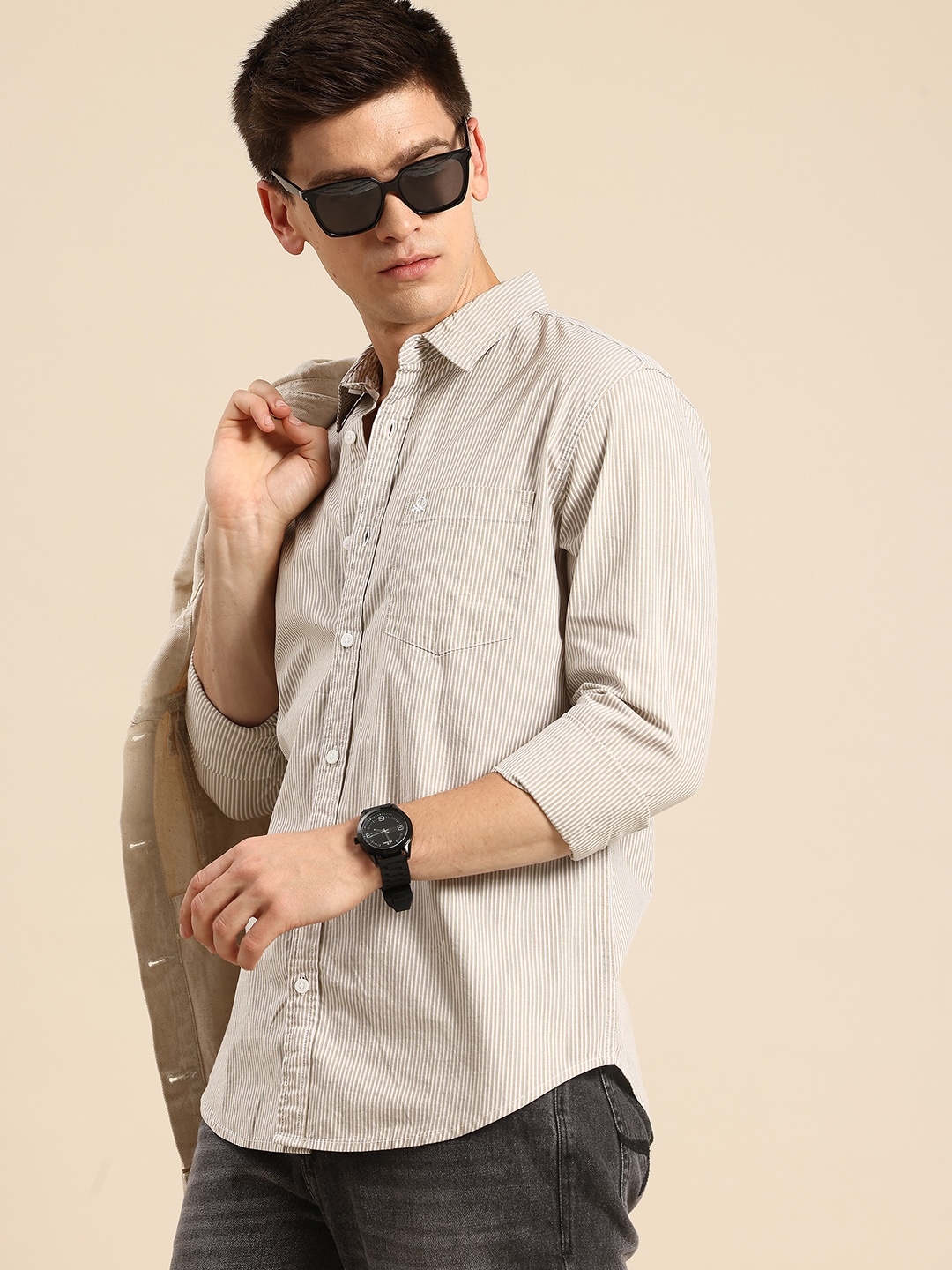 

United Colors of Benetton Chest Pocket Striped Shirt, Beige