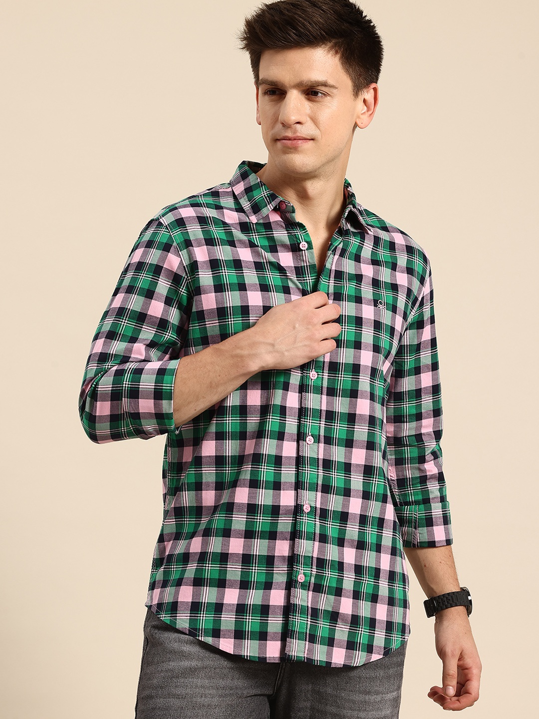 

United Colors of Benetton Tartan Checks Opaque Checked Casual Shirt, Green