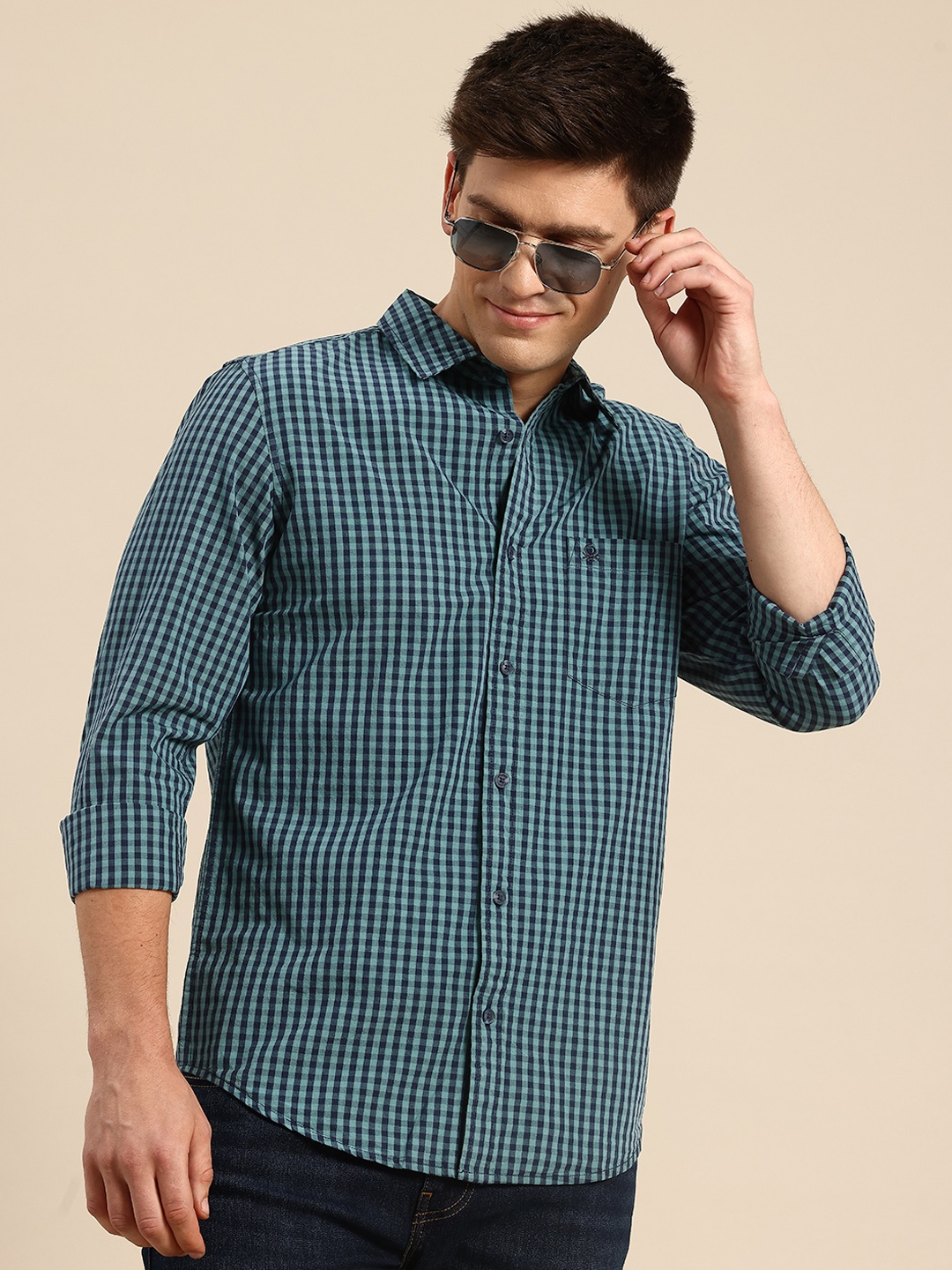 United Colors of Benetton Gingham Checks Casual Shirt, Blue