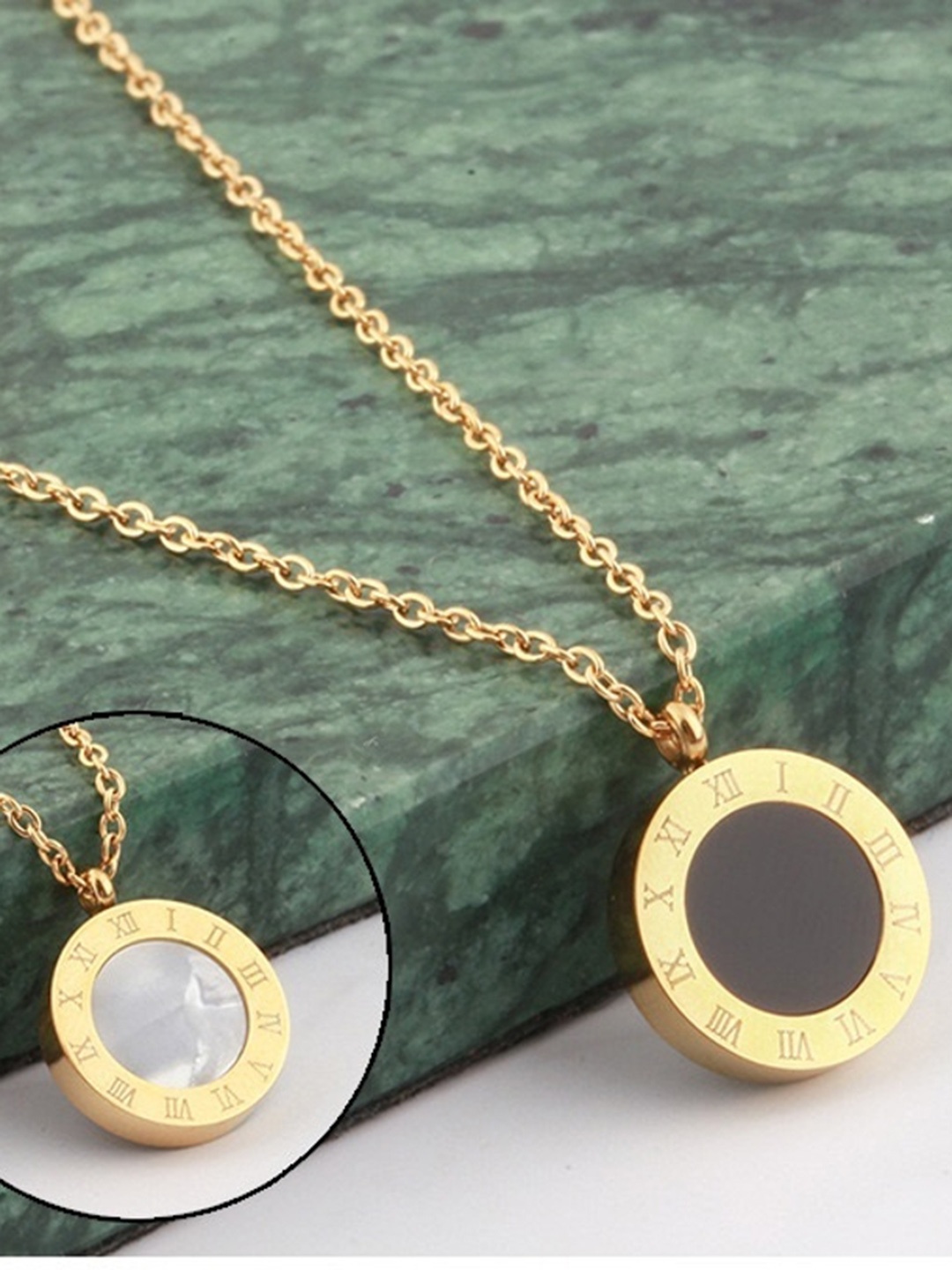 

MYKI Gold-Plated CZ Studded Stainless Steel Contemporary Pendant With Chain