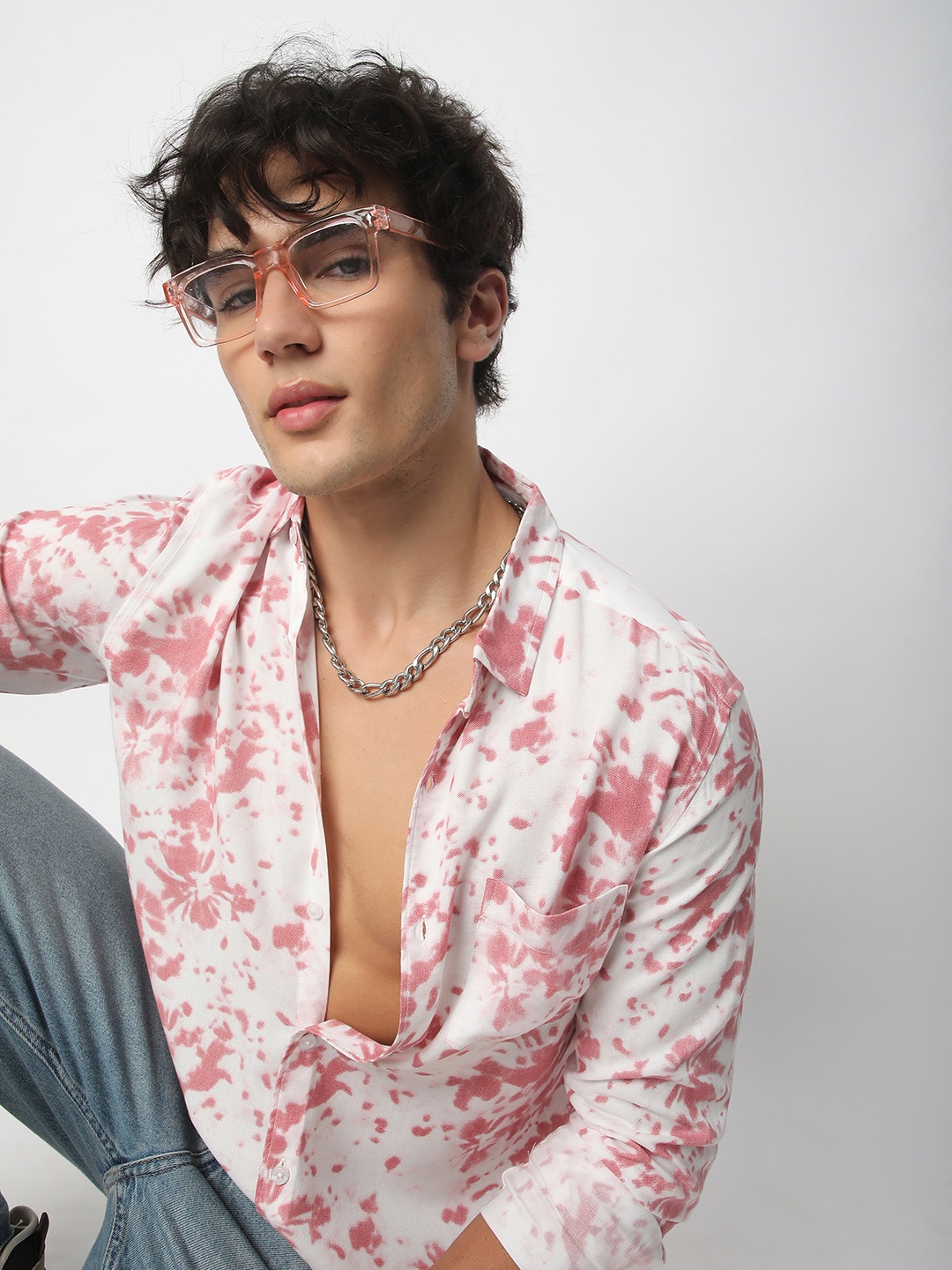 

VASTRADO Men Classic Spread Collar Tie and Dye Printed Slim Fit Casual Shirt, Pink