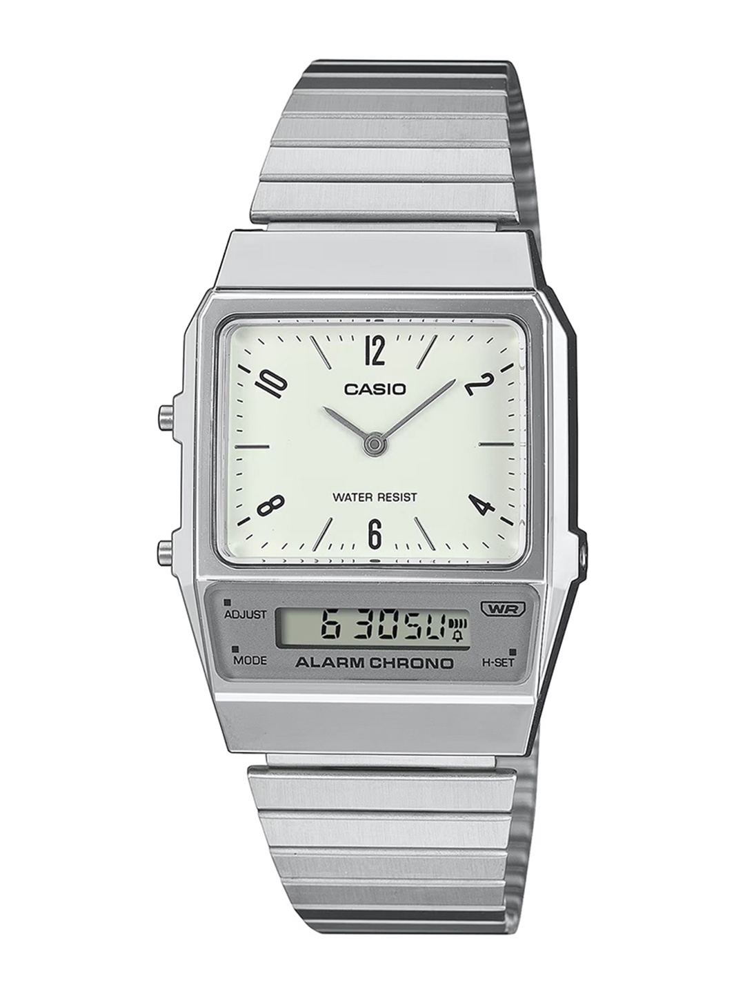 

CASIO Unisex Dial & Stainless Steel Cuff Straps Analogue and Digital Chronograph Watch, Silver