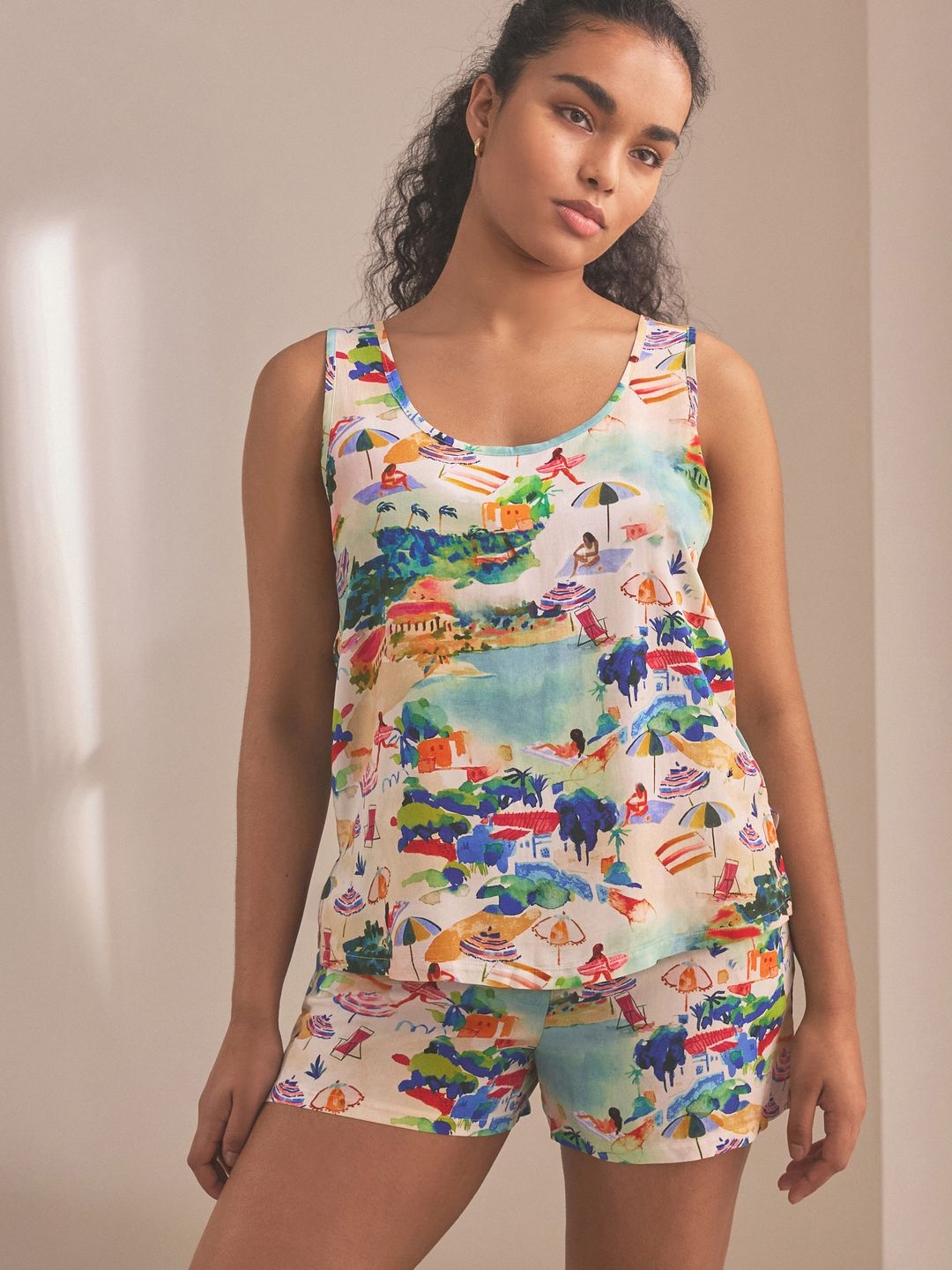

NEXT Printed Top with Shorts Night suit, Blue