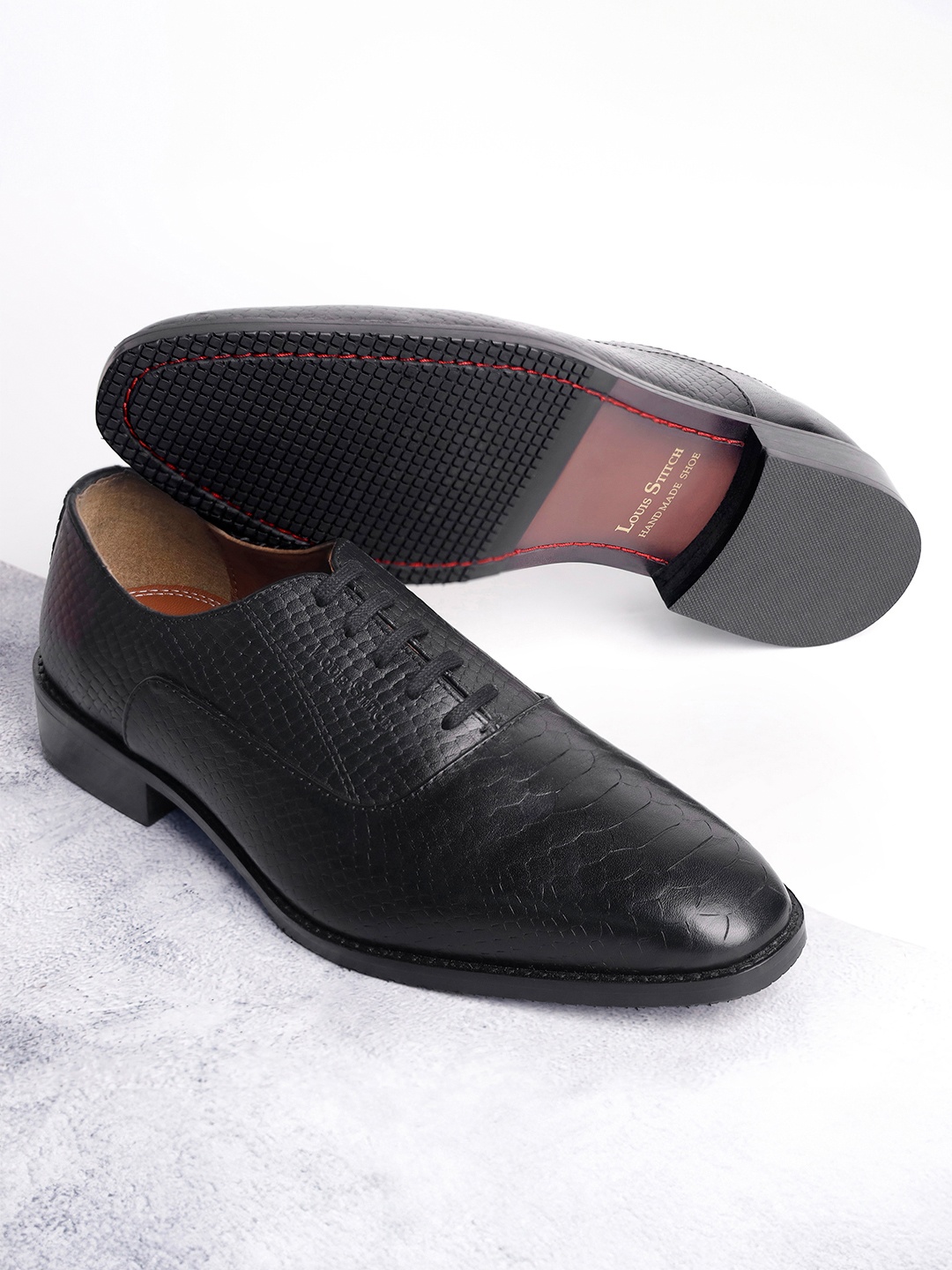 

Louis Stitch Men Brunette Brown Egyptian Crust Leather Textured Derby Shoes