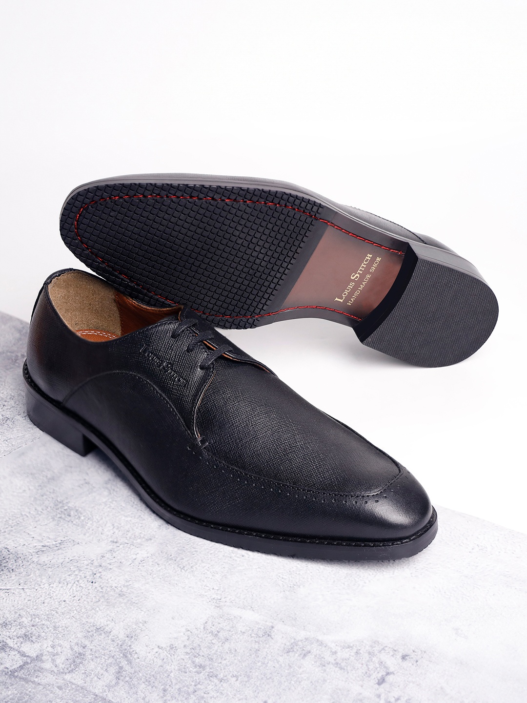 

LOUIS STITCH Men Jet Black Egyptian Crust Leather Lace-Up Derby Shoes
