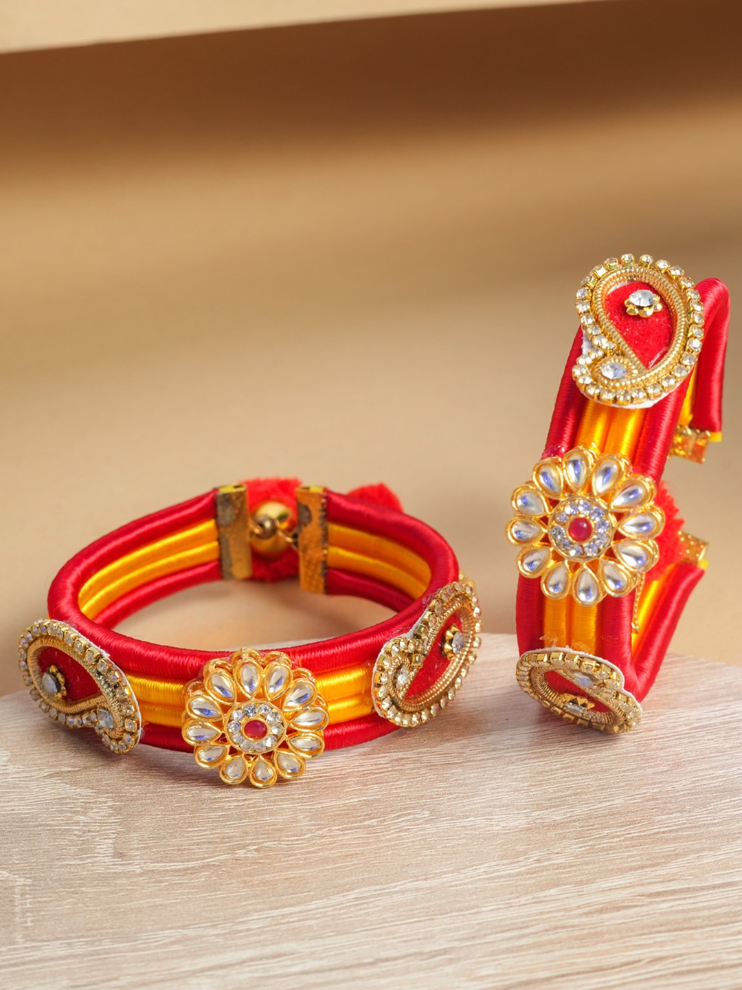 

VIRAASI Set Of 2 Kundan-Studded Bangles, Red