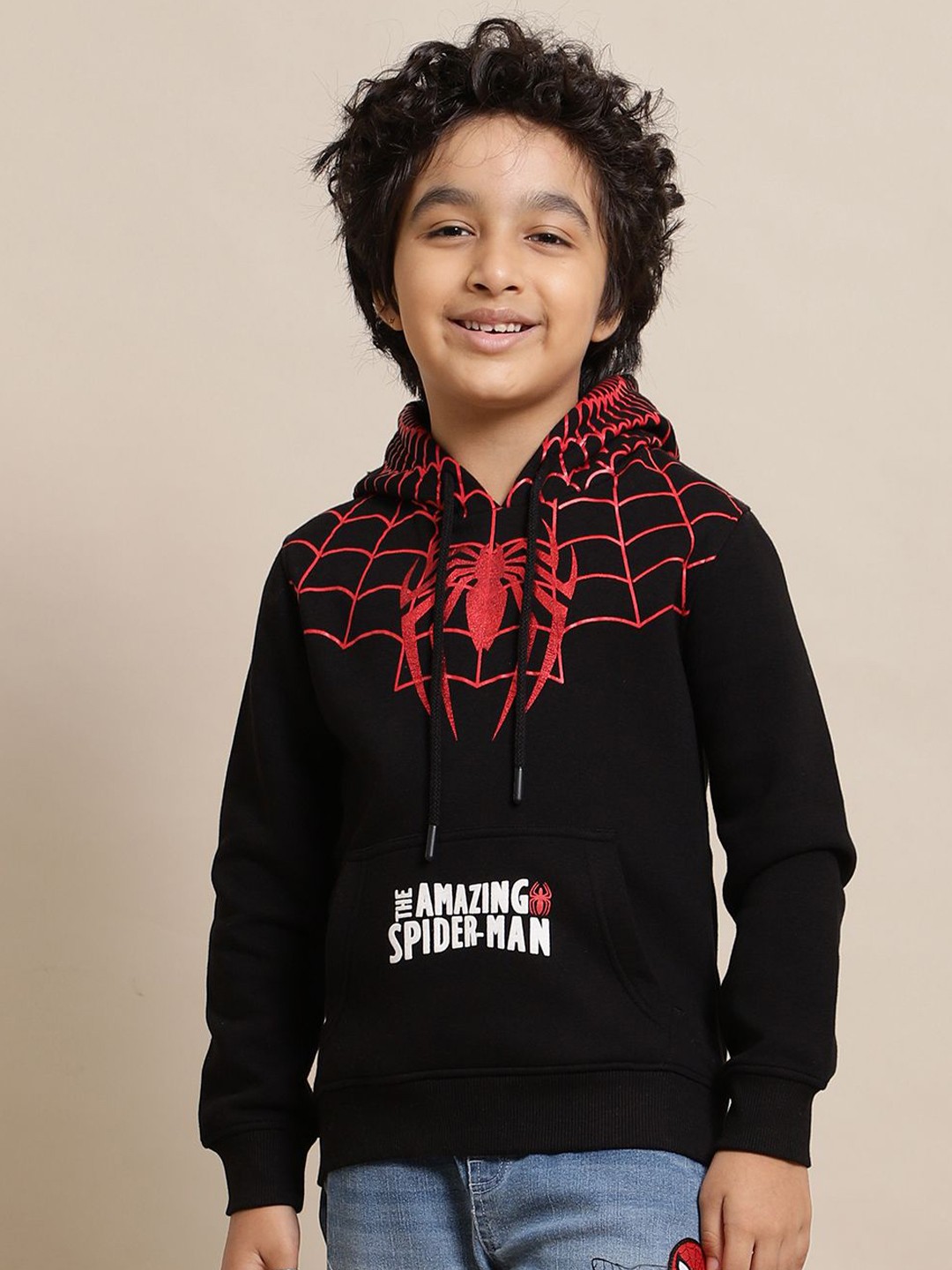 

Kids Ville Boys Spiderman Printed Regular Fit Hoodie, Black