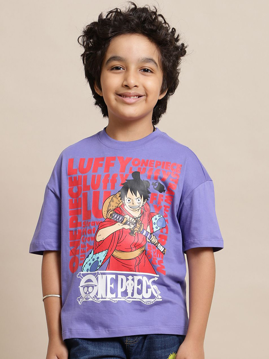 

Kids Ville Boys One Piece Printed Round Neck Cotton Oversized T-shirt, Purple
