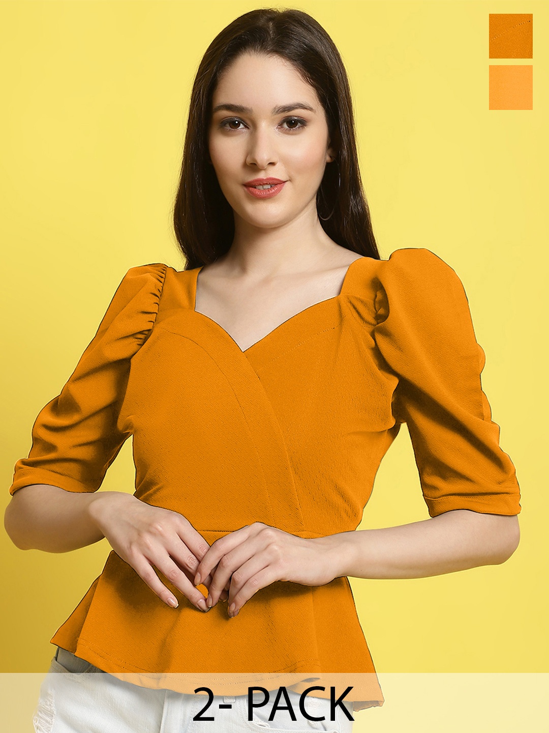 

Metronaut Women Solid Sweetheart Neck Crop Top, Mustard