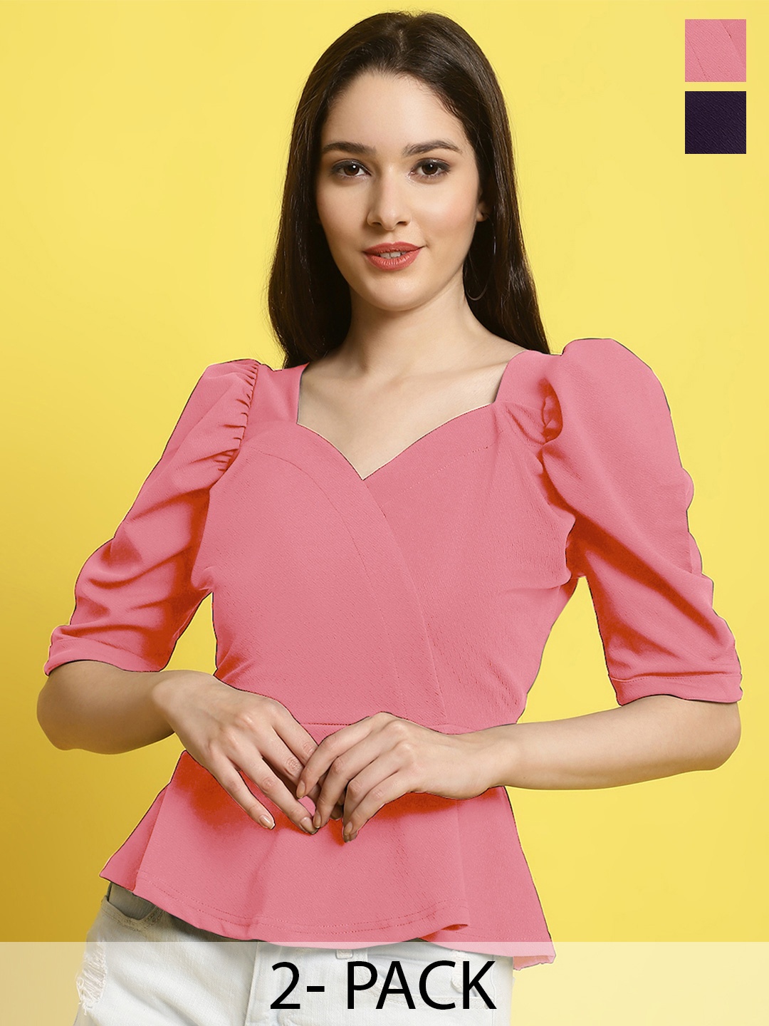 

Metronaut Women Pack Of 2 Sweetheart Neck Crop Top, Pink