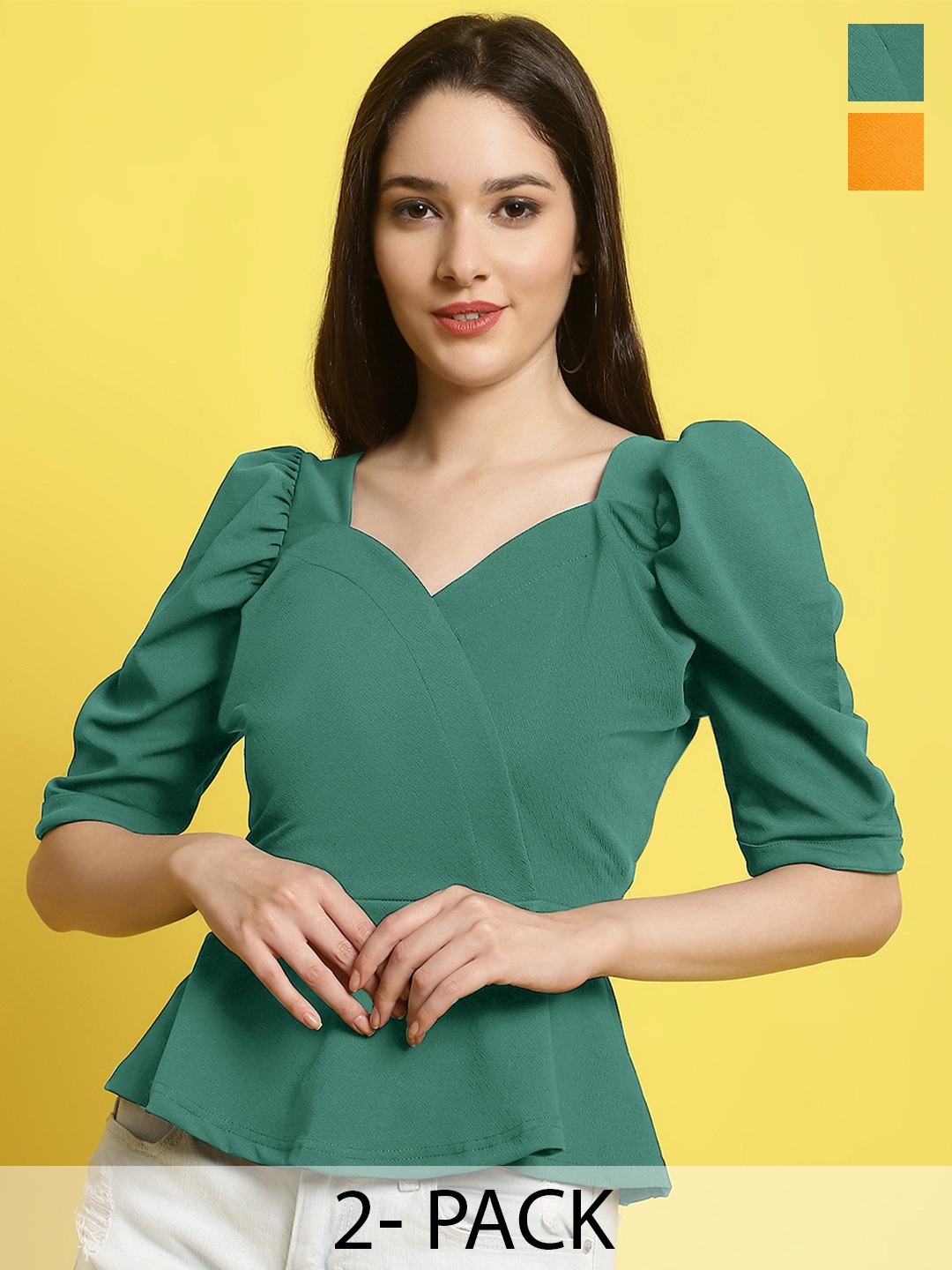 

Metronaut Women Pack Of 2 Sweetheart Neck Crop Top, Yellow
