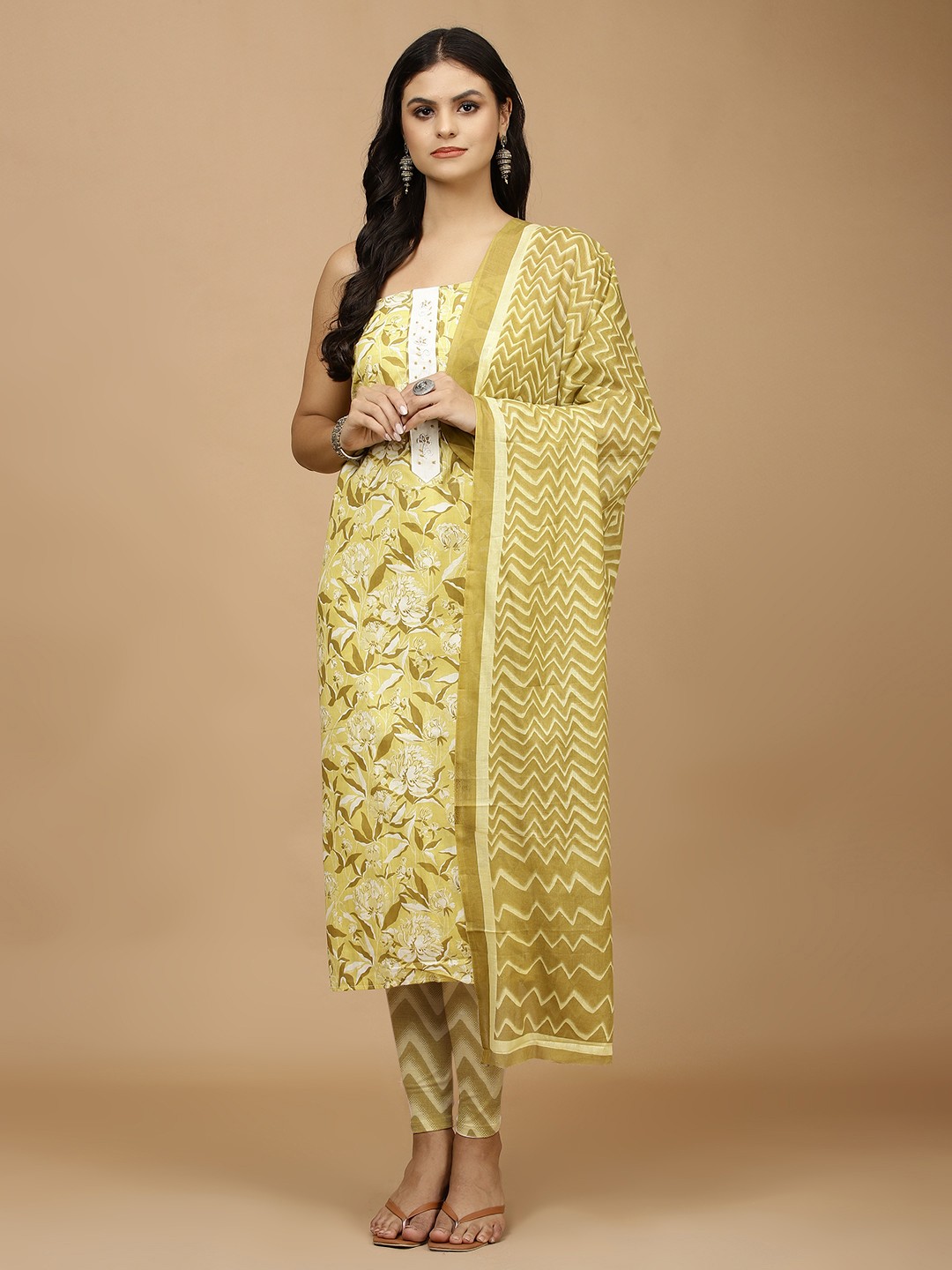 

Meena Bazaar Printed Unstitched Dress Material, Yellow
