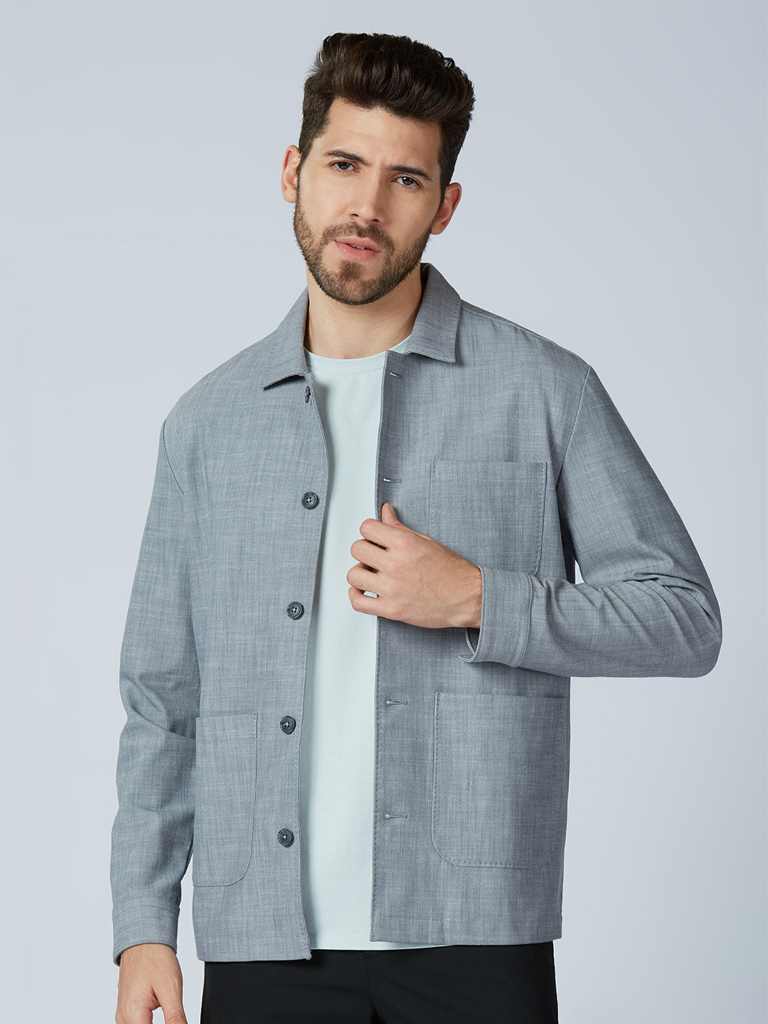 

ONEMILE Men Spread Collar Solid Casual Tailored Jacket, Grey