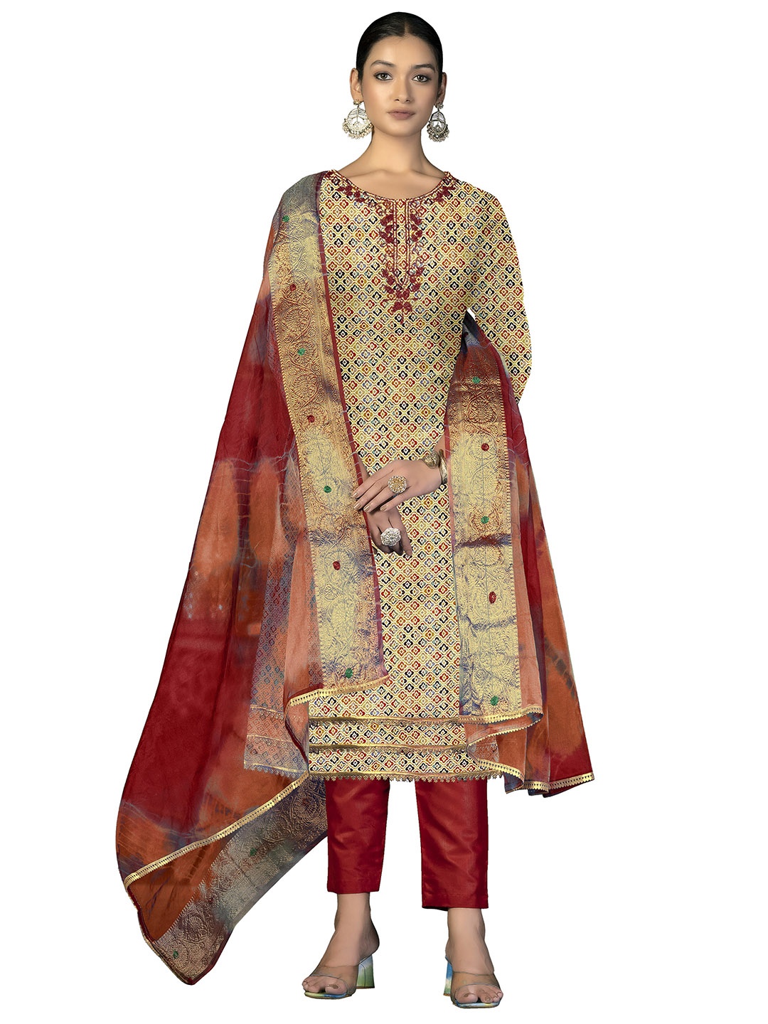 

Maroosh Ethnic Motifs Printed Unstitched Dress Material, Beige