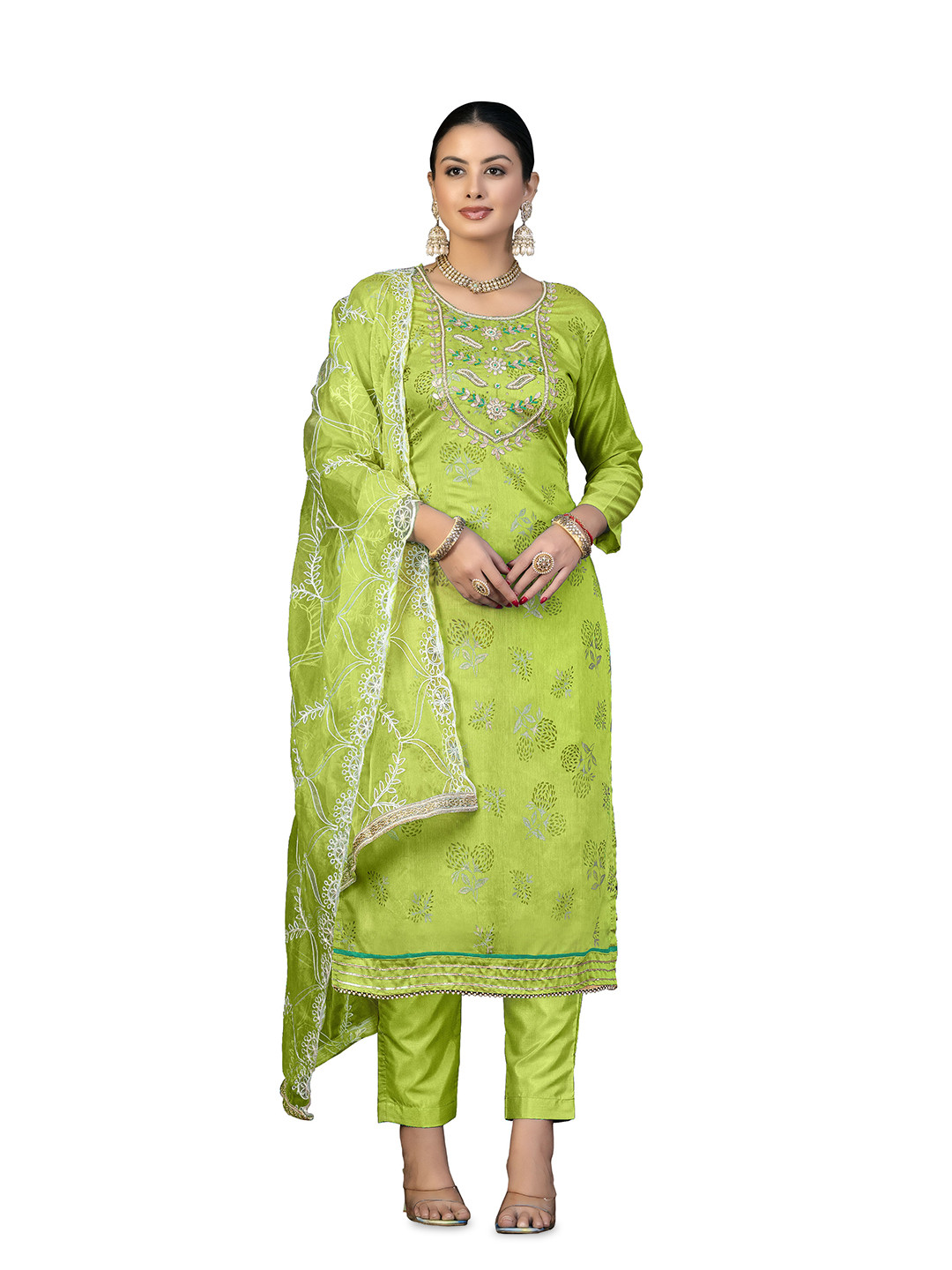 

Maroosh Floral Embroidered Unstitched Dress Material, Yellow
