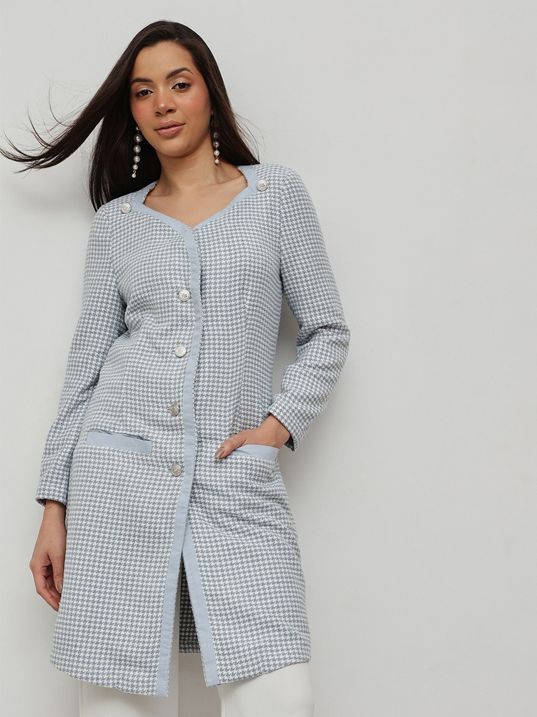 

HOUSE OF S Women Plaid Tweed Winter A-Line Dress, Blue