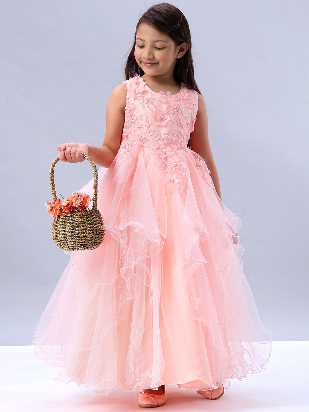 

Mark & Mia Girls Self Design Maxi Cotton Dress, Pink