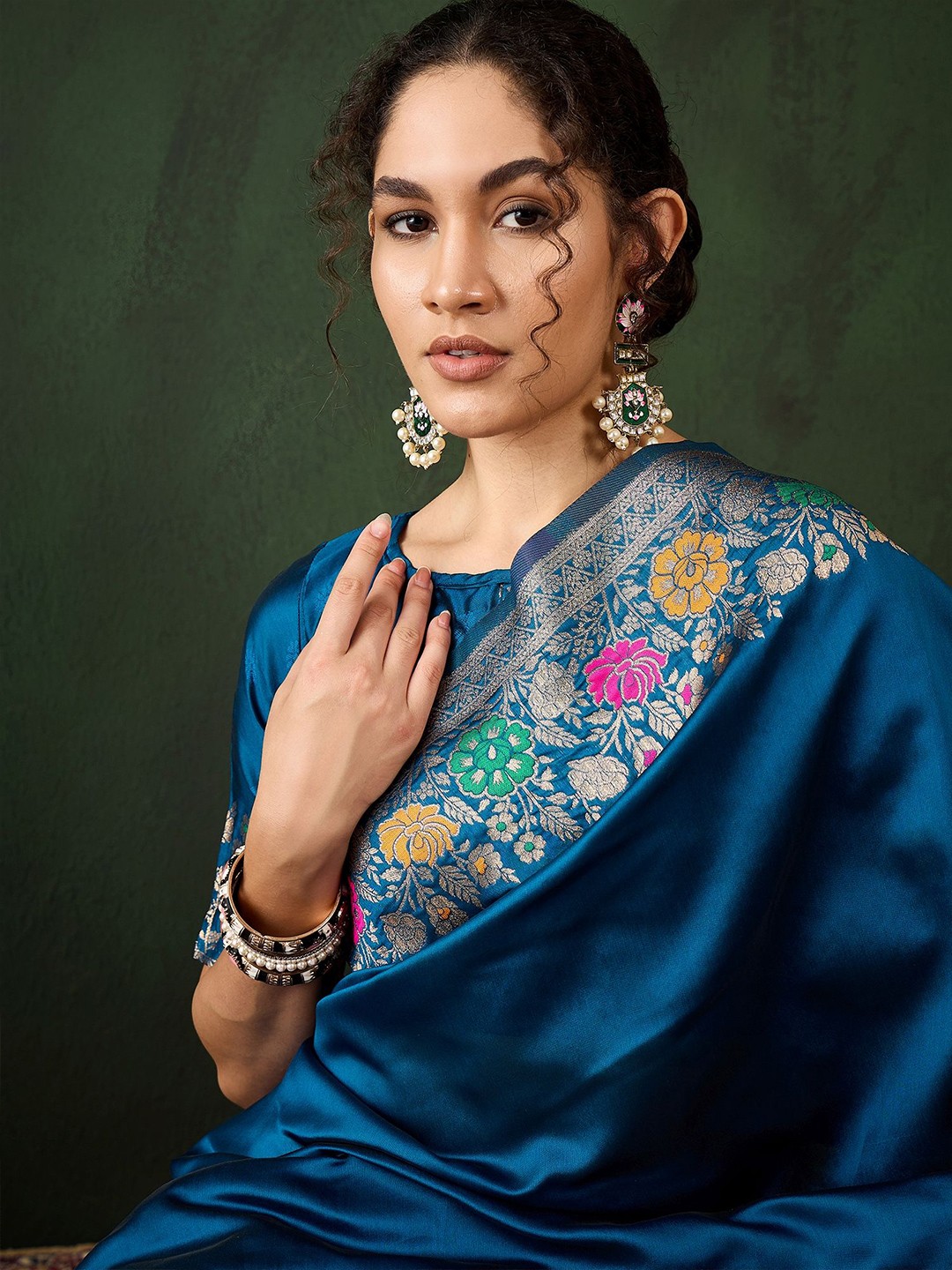 

VIRICA Woven Design Zari Saree, Teal