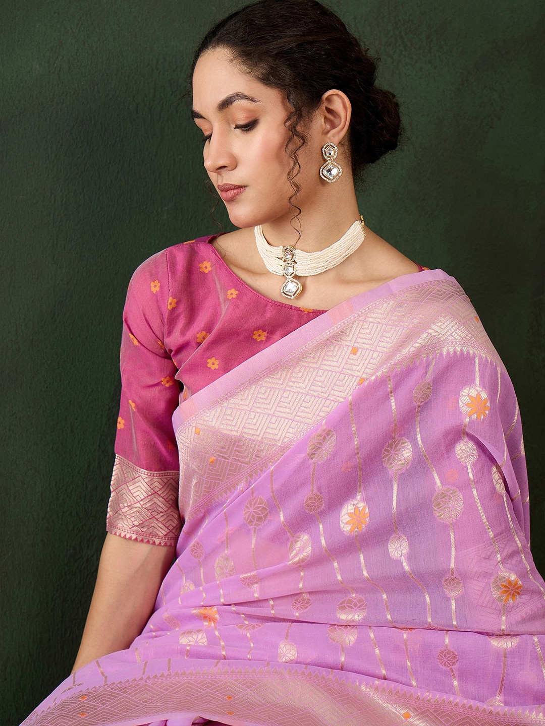 

VIRICA Woven Design Zari Saree, Lavender
