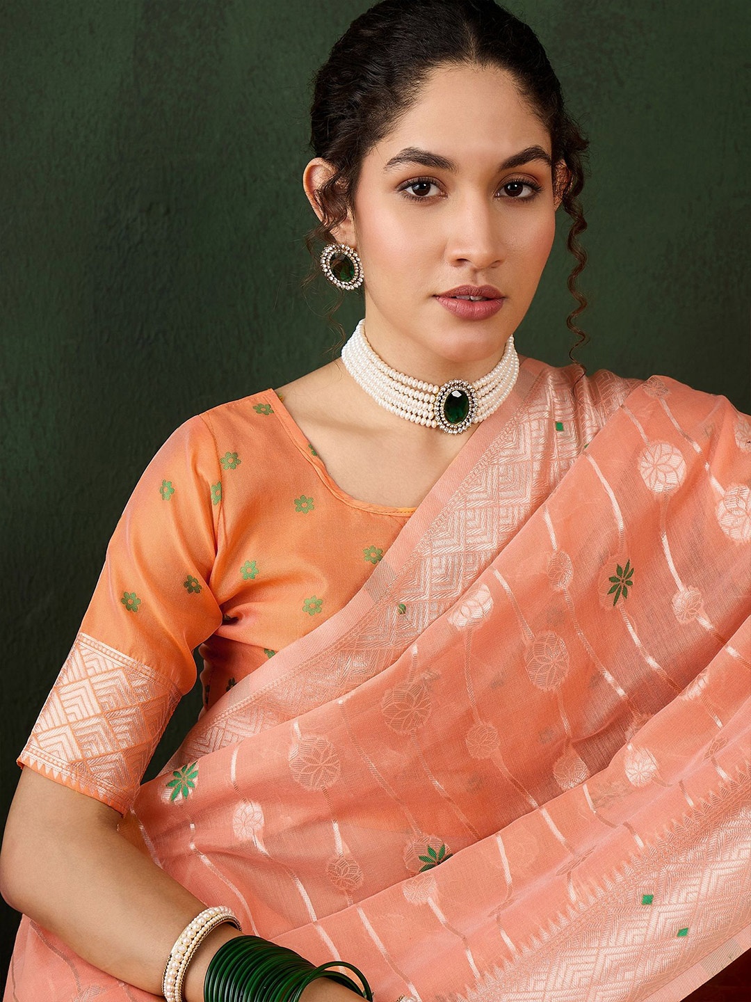 

VIRICA Floral Printed Phulkari Saree, Orange