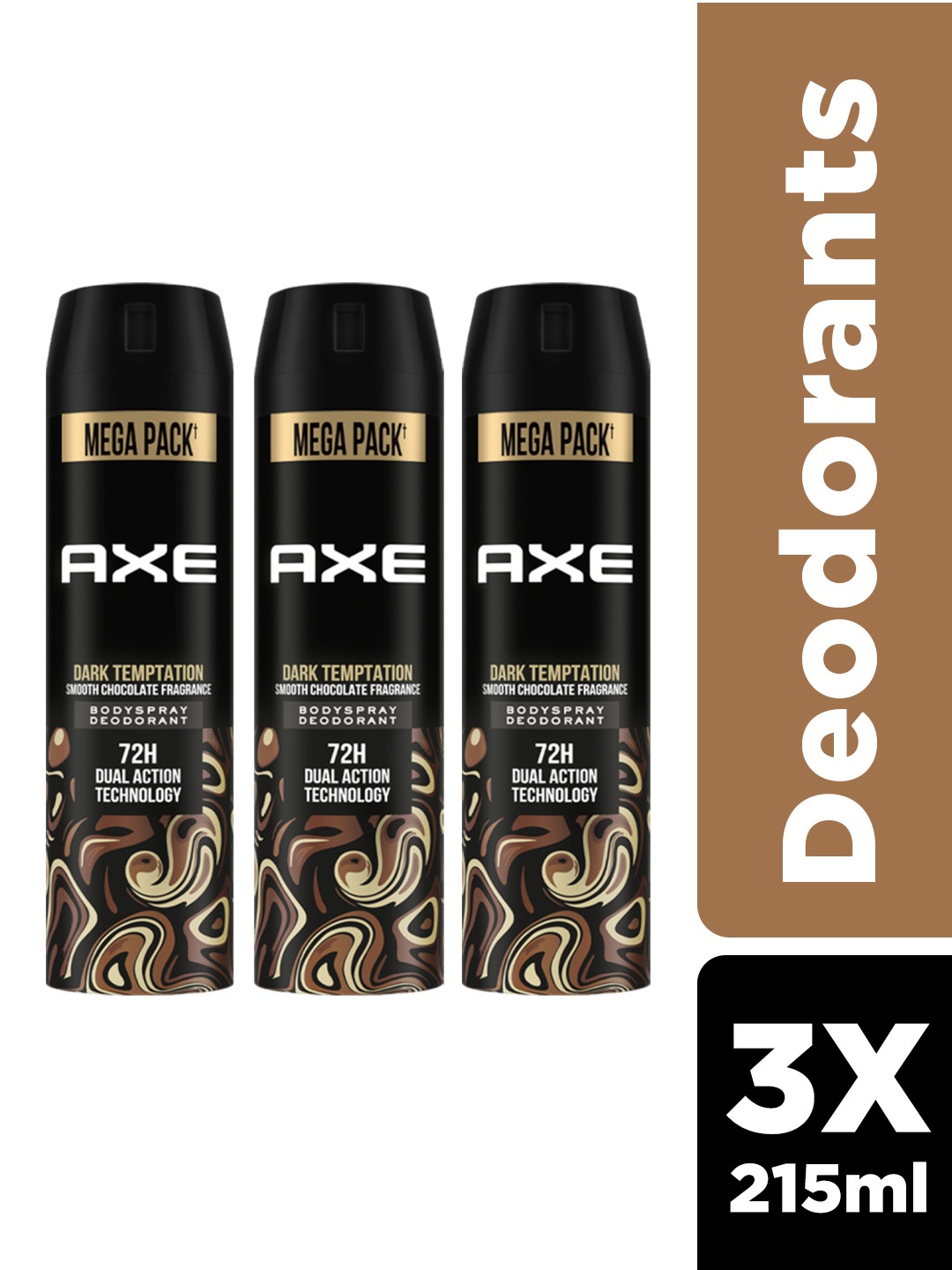 

AXE Men Set of 3 Dark Temptation Long Lasting Deodorant Body Spray - 137.6g(215ml) each, Black