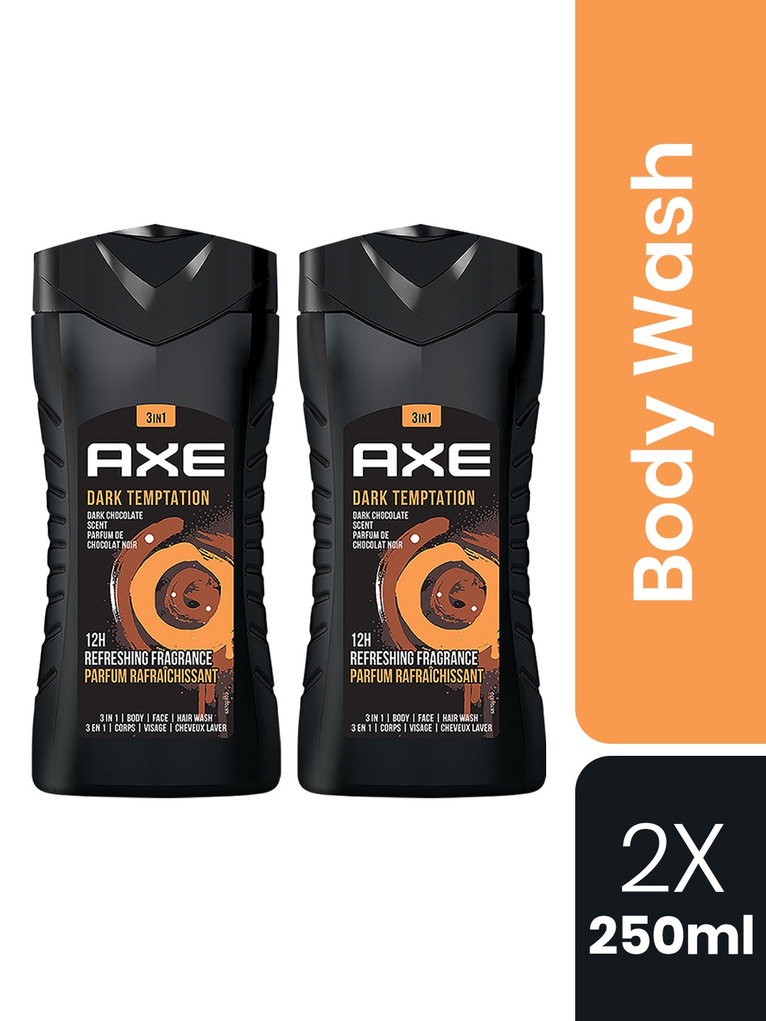 

AXE Men Set of 2 Dark Temptation 3-In-1 Face, Hair & Body Wash - 250ml each, Black